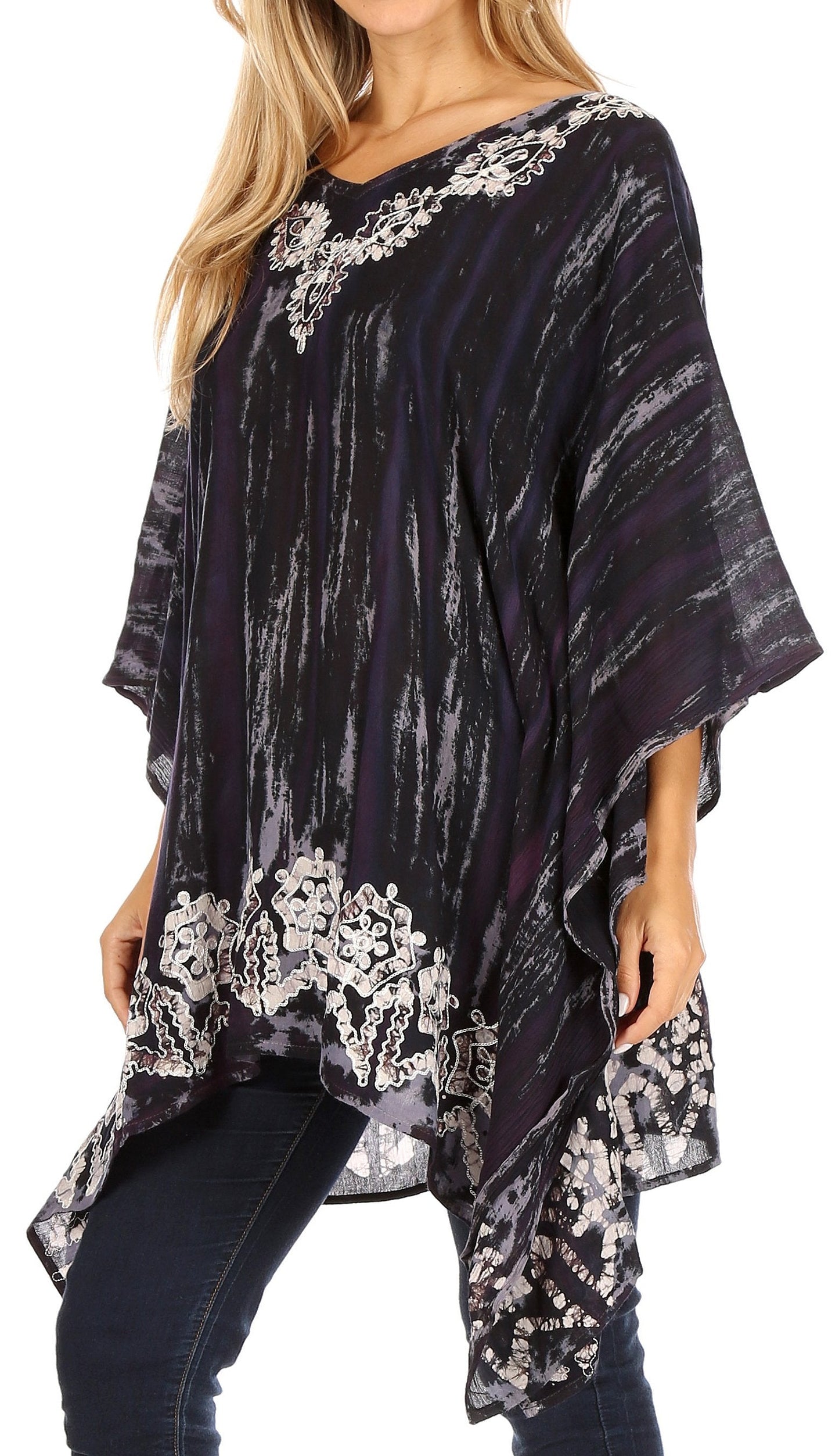 Sakkas Alizia Lightweight Embroidery Batik Top Tunic Blouse Caftan Cover up Poncho - Concordia Style Boutique