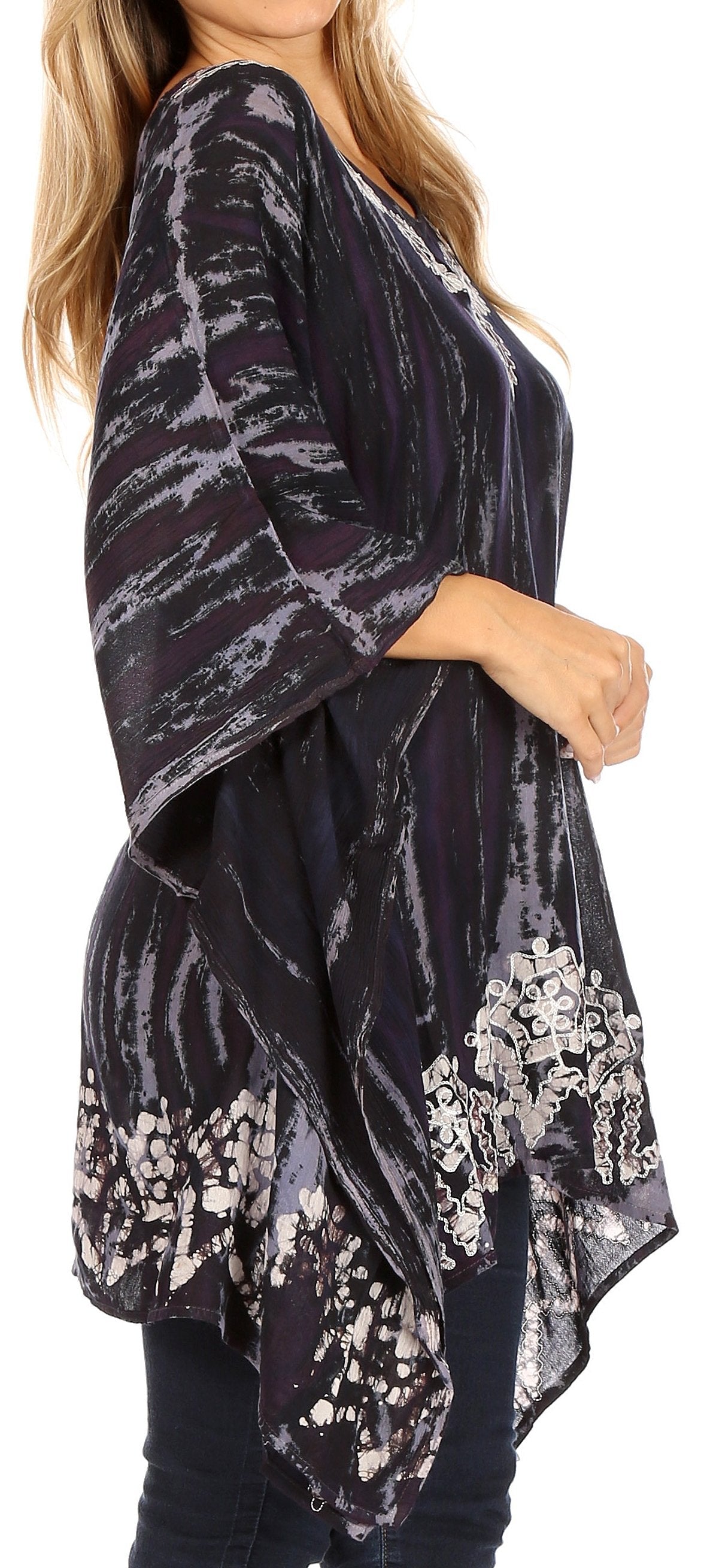 Sakkas Alizia Lightweight Embroidery Batik Top Tunic Blouse Caftan Cover up Poncho - Concordia Style Boutique