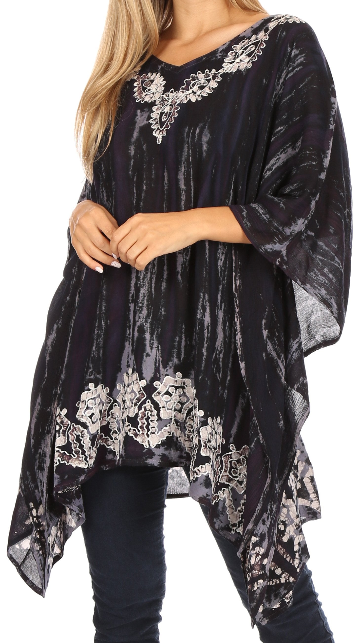 Sakkas Alizia Lightweight Embroidery Batik Top Tunic Blouse Caftan Cover up Poncho - Concordia Style Boutique