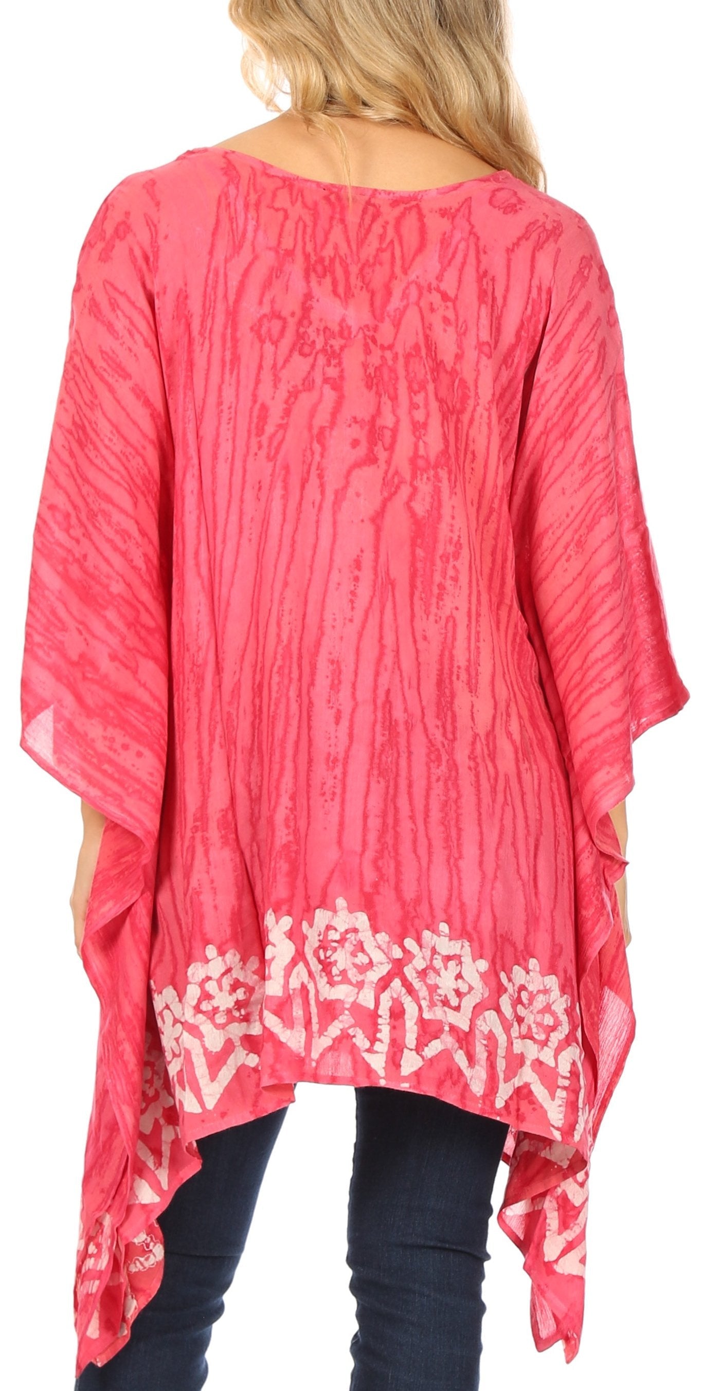Sakkas Alizia Lightweight Embroidery Batik Top Tunic Blouse Caftan Cover up Poncho - Concordia Style Boutique