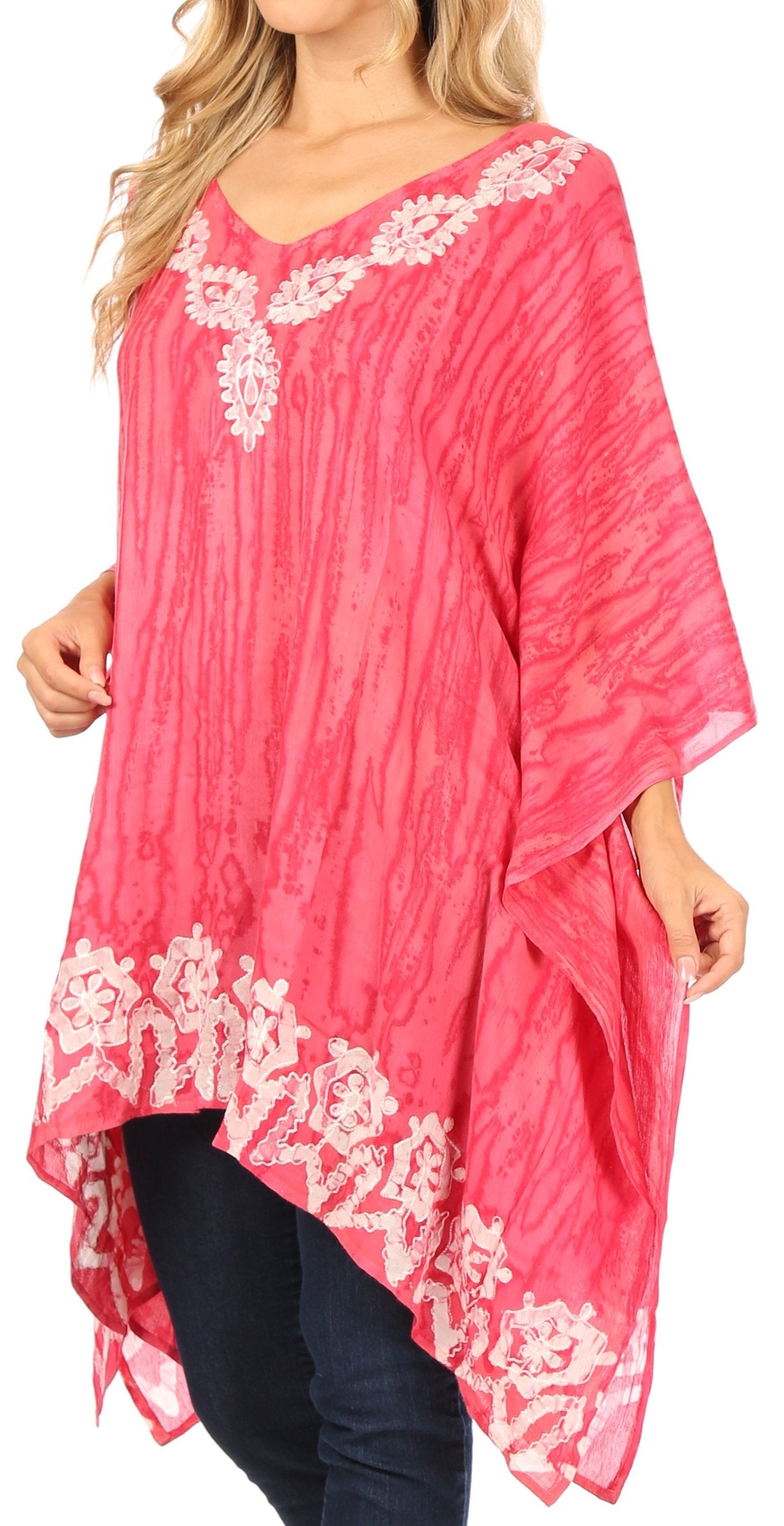 Sakkas Alizia Lightweight Embroidery Batik Top Tunic Blouse Caftan Cover up Poncho - Concordia Style Boutique