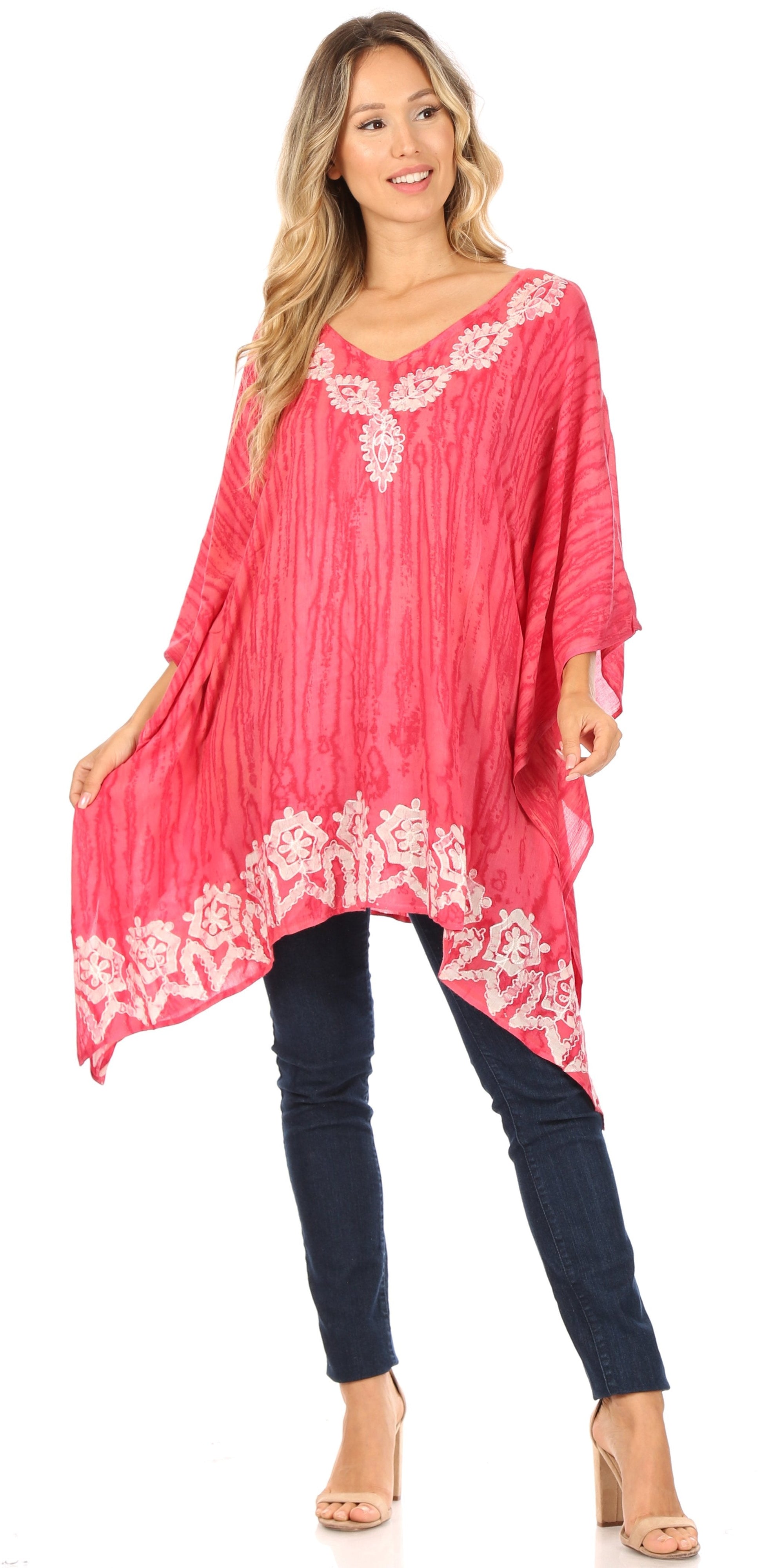 Sakkas Alizia Lightweight Embroidery Batik Top Tunic Blouse Caftan Cover up Poncho - Concordia Style Boutique