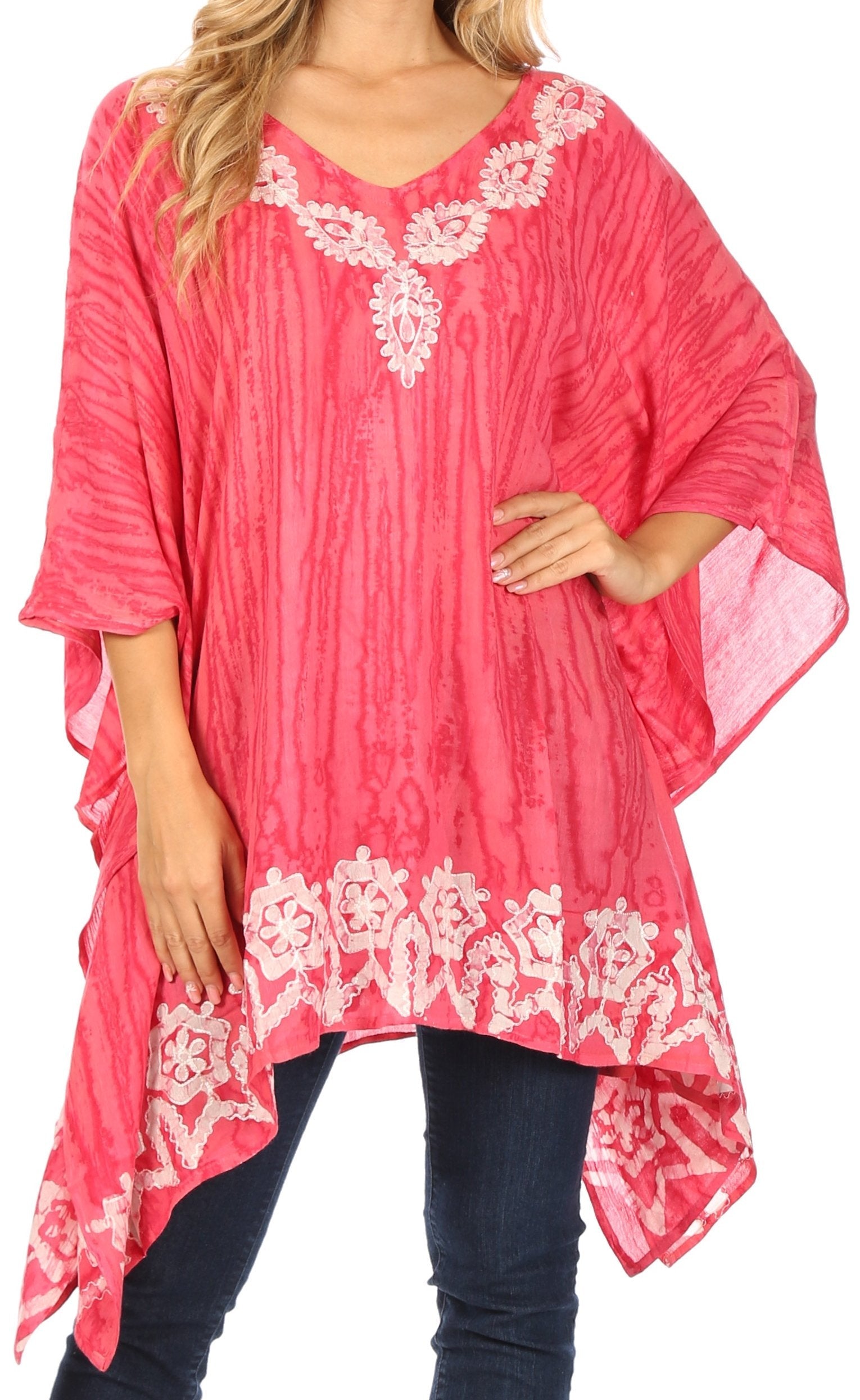 Sakkas Alizia Lightweight Embroidery Batik Top Tunic Blouse Caftan Cover up Poncho - Concordia Style Boutique