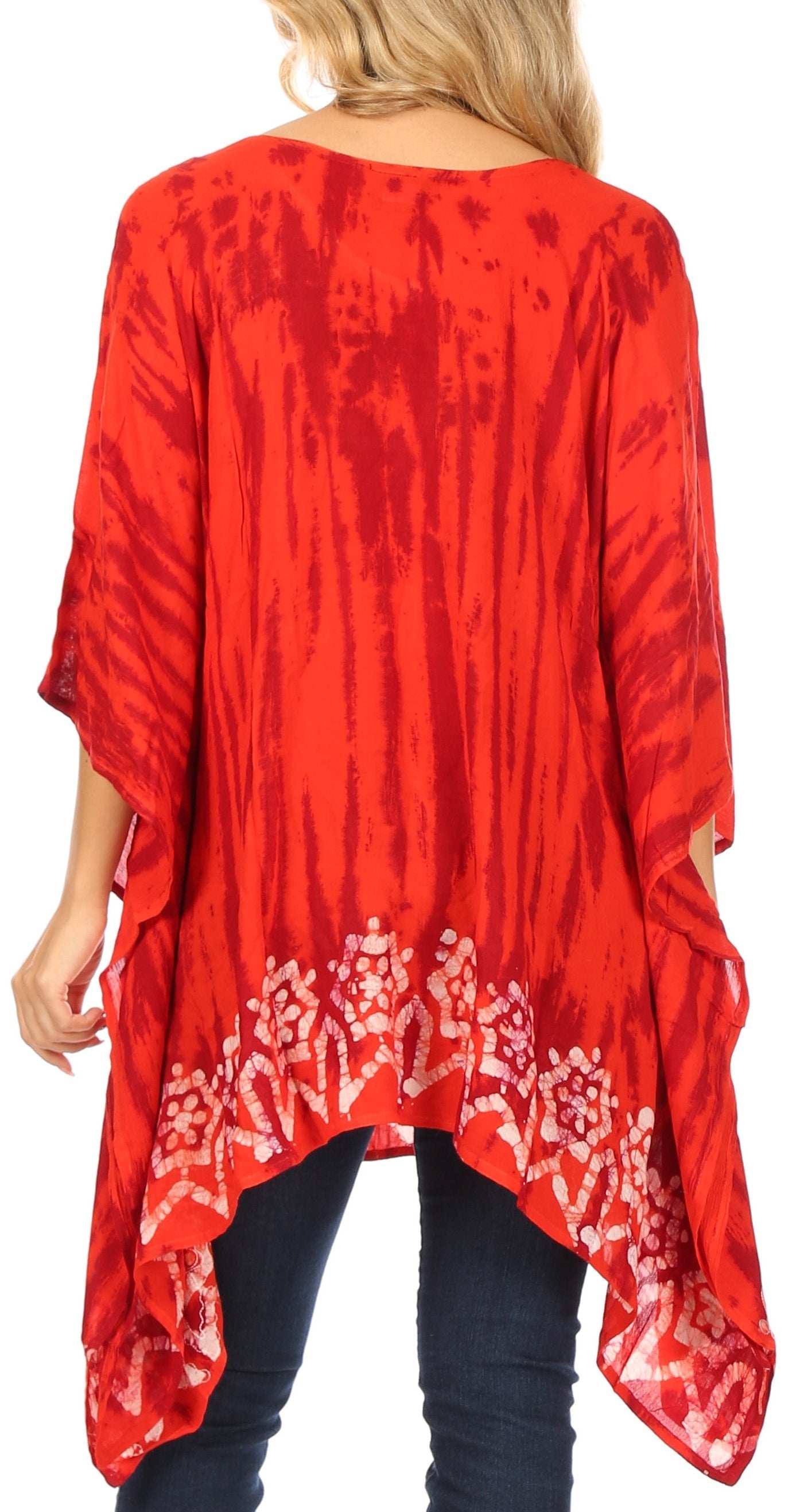 Sakkas Alizia Lightweight Embroidery Batik Top Tunic Blouse Caftan Cover up Poncho - Concordia Style Boutique