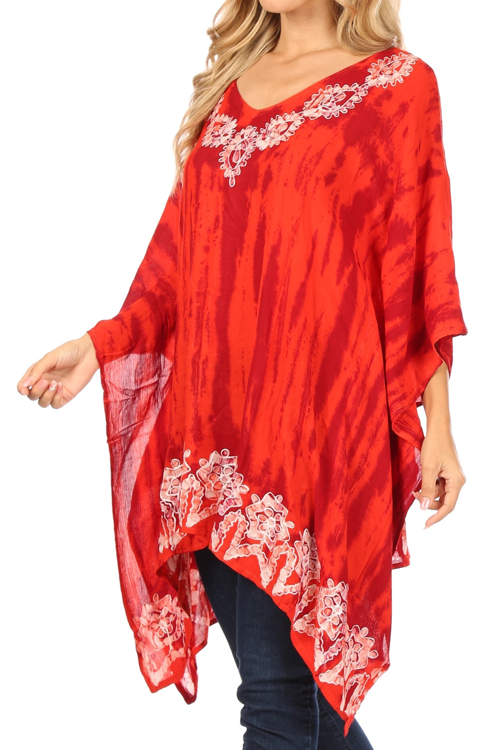 Sakkas Alizia Lightweight Embroidery Batik Top Tunic Blouse Caftan Cover up Poncho - Concordia Style Boutique