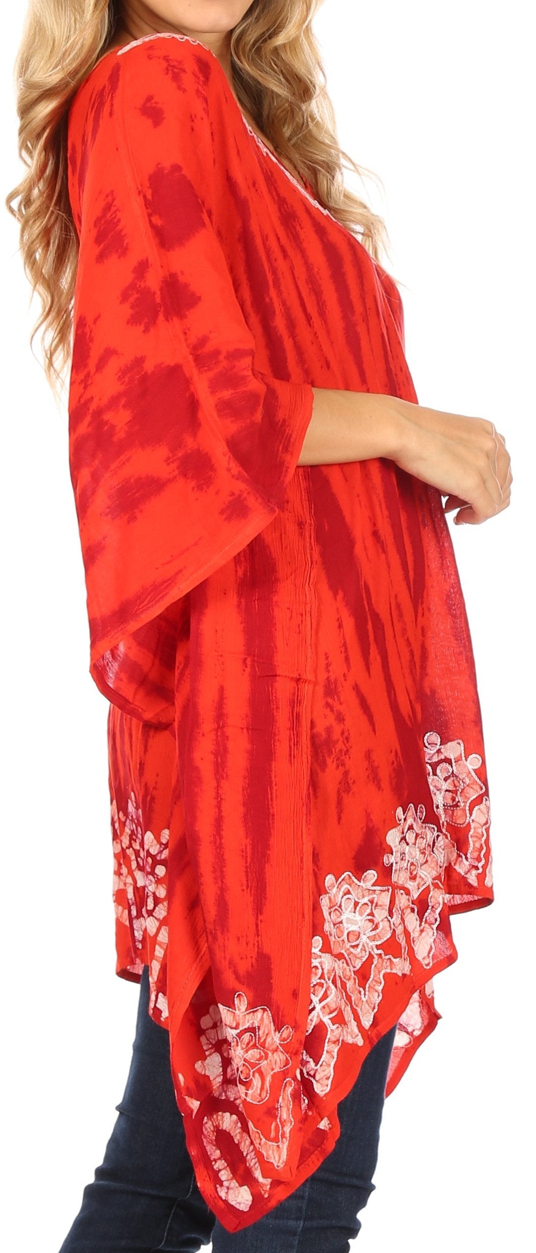 Sakkas Alizia Lightweight Embroidery Batik Top Tunic Blouse Caftan Cover up Poncho - Concordia Style Boutique