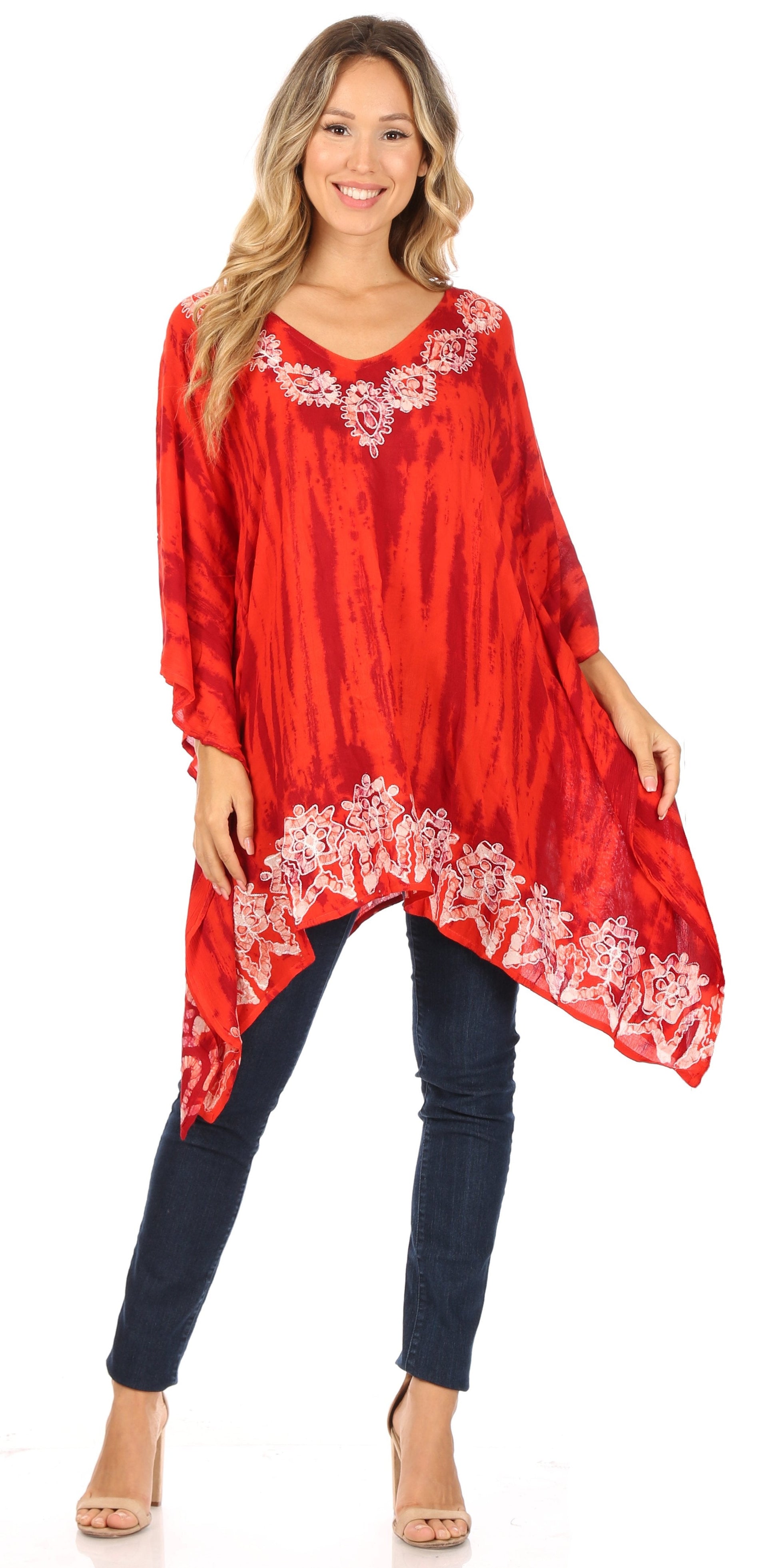Sakkas Alizia Lightweight Embroidery Batik Top Tunic Blouse Caftan Cover up Poncho - Concordia Style Boutique