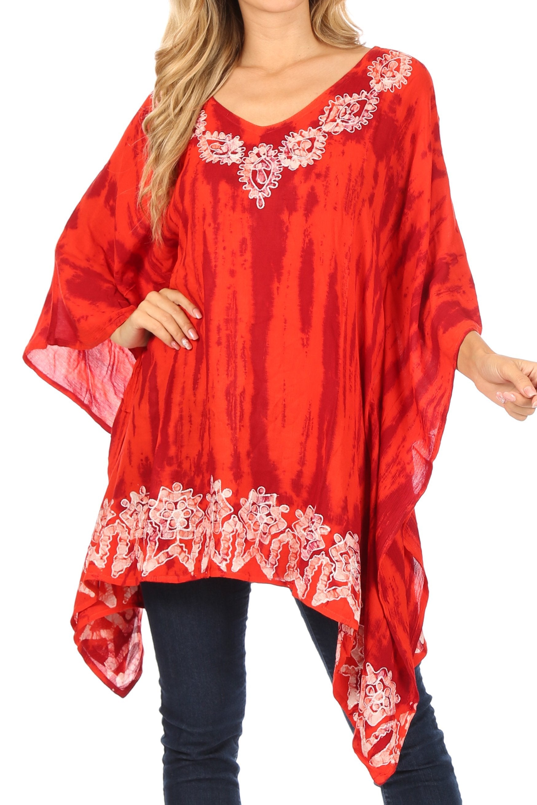 Sakkas Alizia Lightweight Embroidery Batik Top Tunic Blouse Caftan Cover up Poncho - Concordia Style Boutique