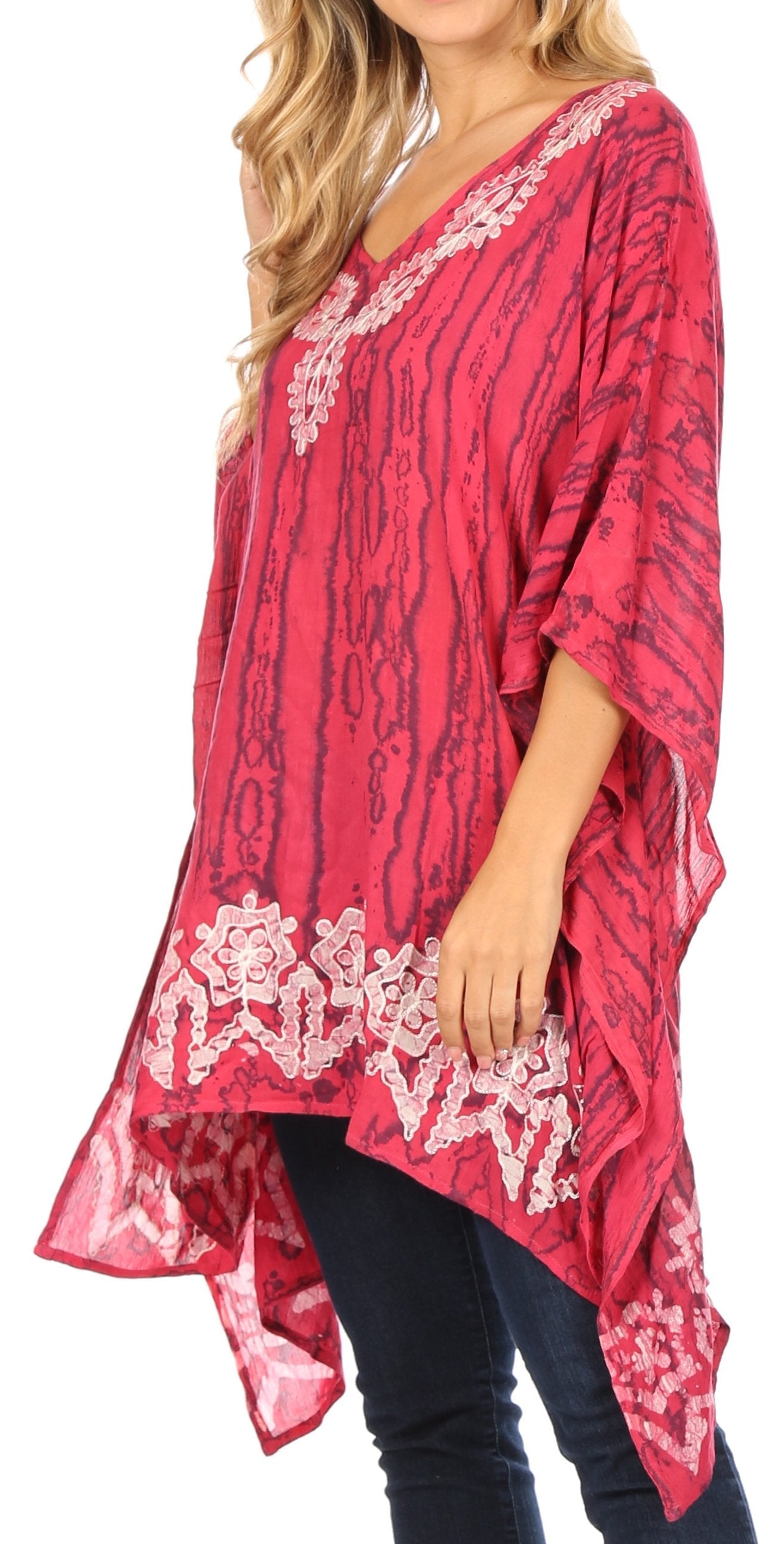 Sakkas Alizia Lightweight Embroidery Batik Top Tunic Blouse Caftan Cover up Poncho - Concordia Style Boutique