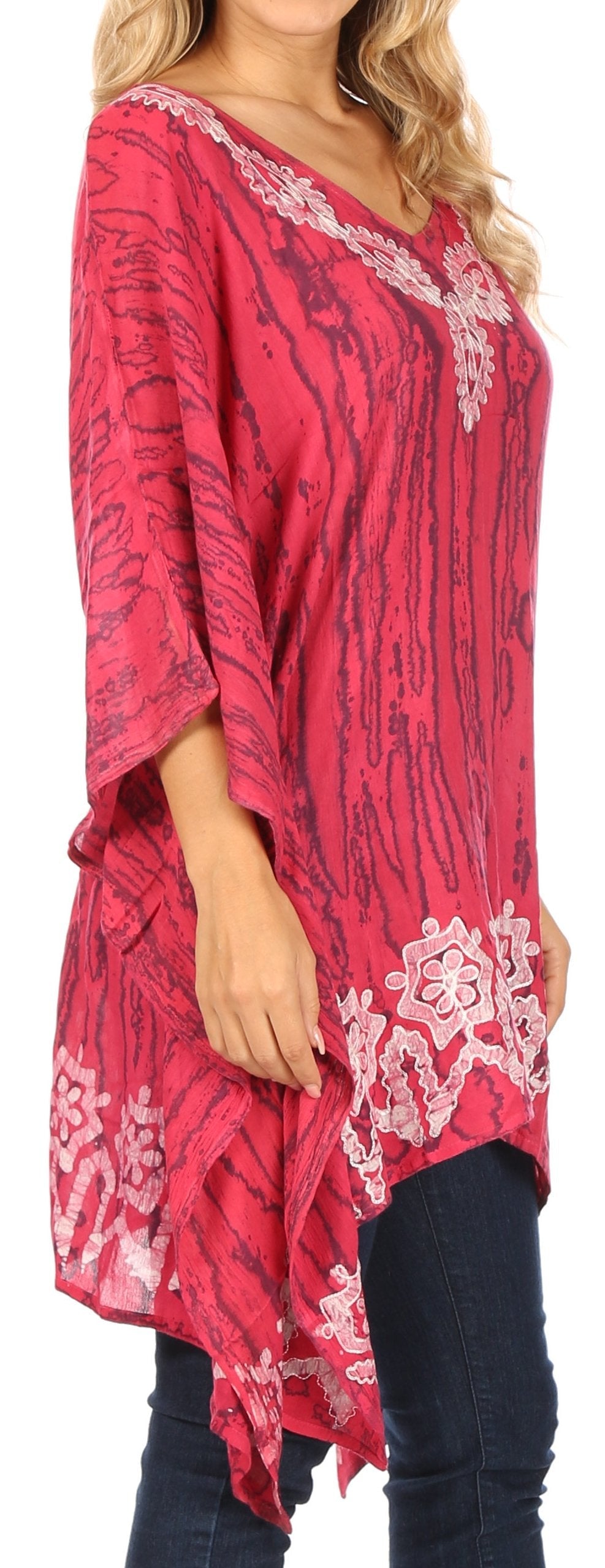 Sakkas Alizia Lightweight Embroidery Batik Top Tunic Blouse Caftan Cover up Poncho - Concordia Style Boutique