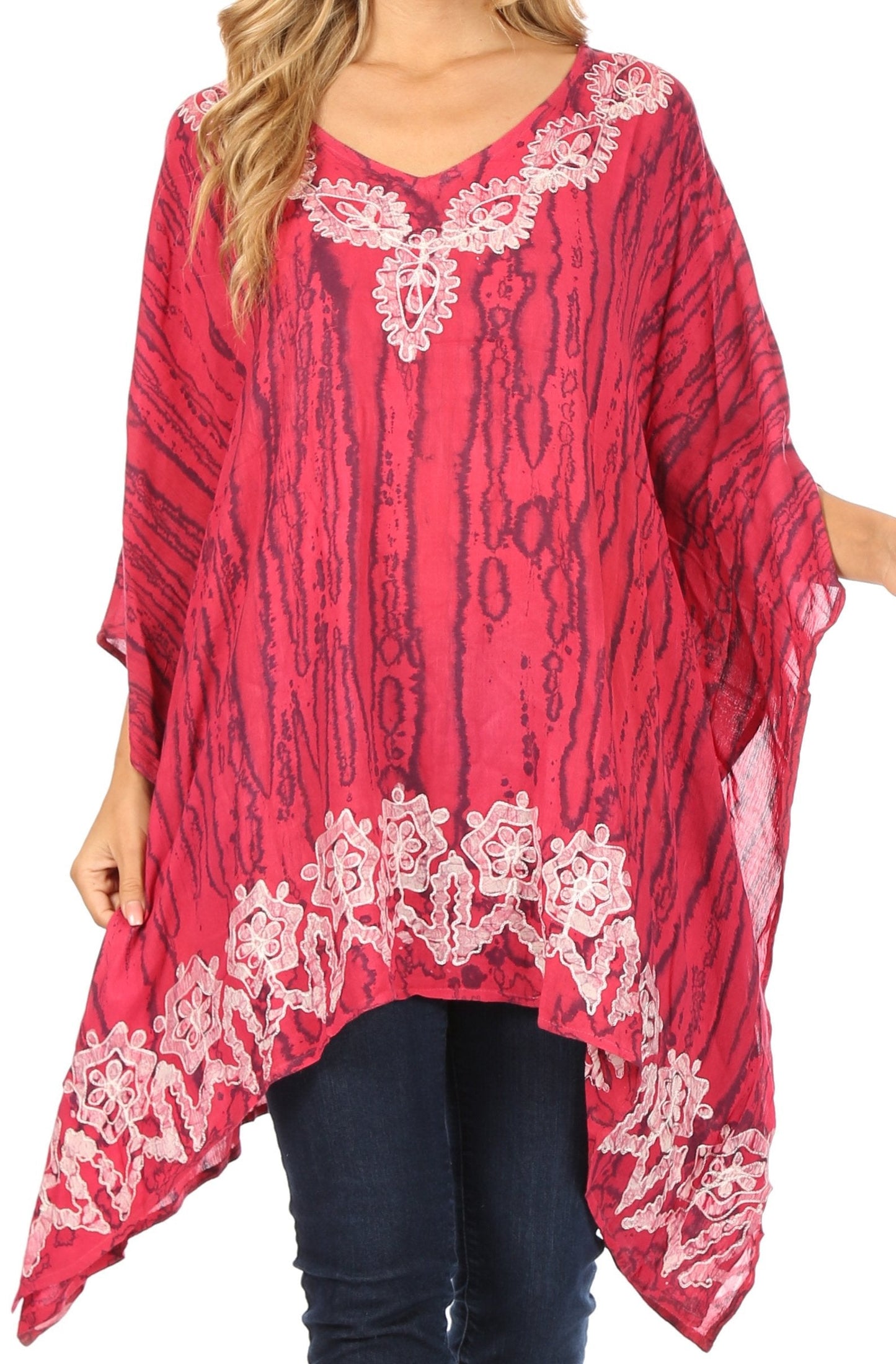 Sakkas Alizia Lightweight Embroidery Batik Top Tunic Blouse Caftan Cover up Poncho - Concordia Style Boutique