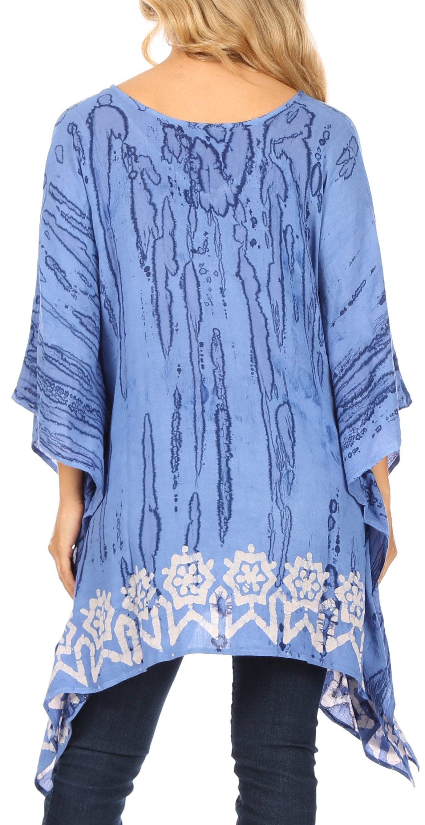 Sakkas Alizia Lightweight Embroidery Batik Top Tunic Blouse Caftan Cover up Poncho - Concordia Style Boutique