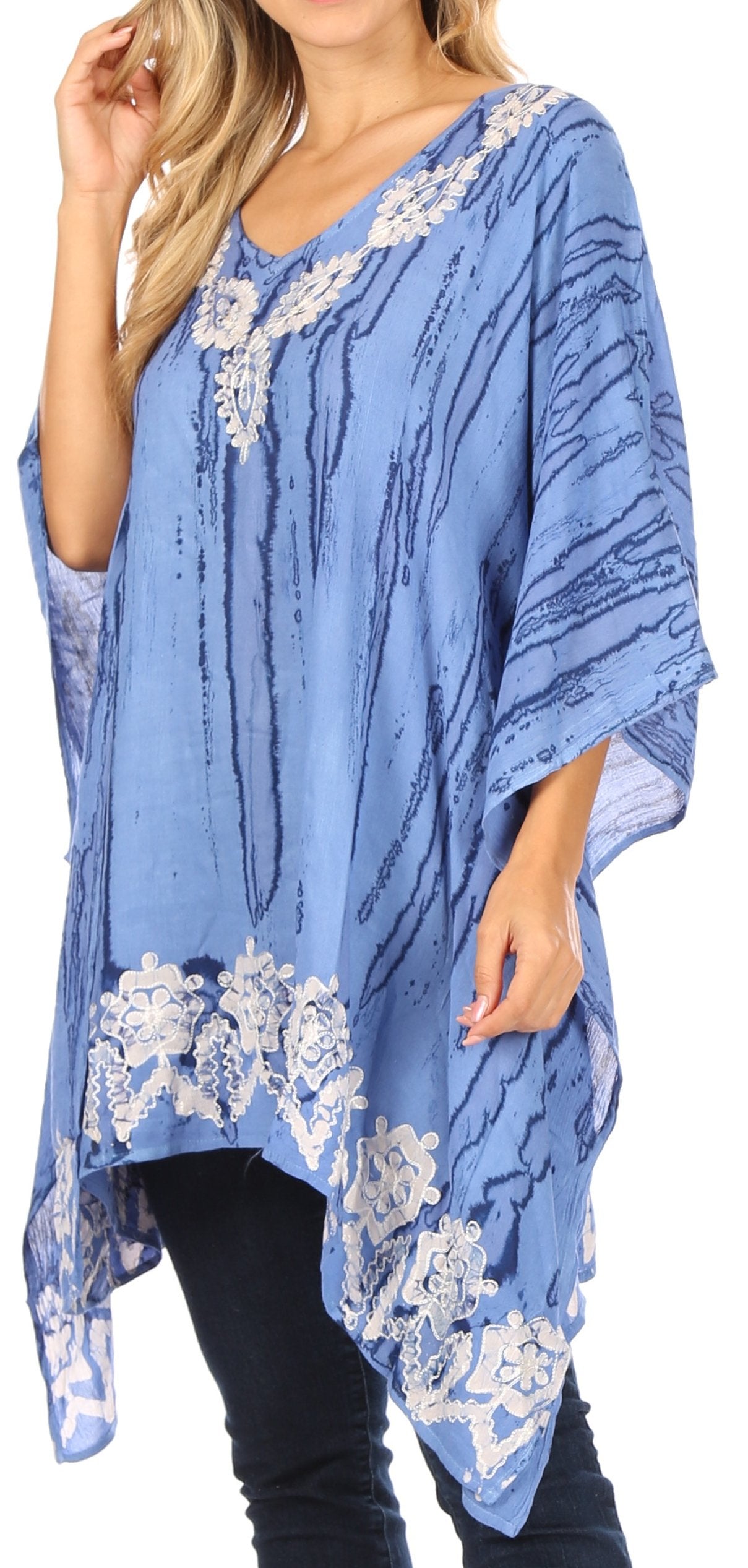 Sakkas Alizia Lightweight Embroidery Batik Top Tunic Blouse Caftan Cover up Poncho - Concordia Style Boutique
