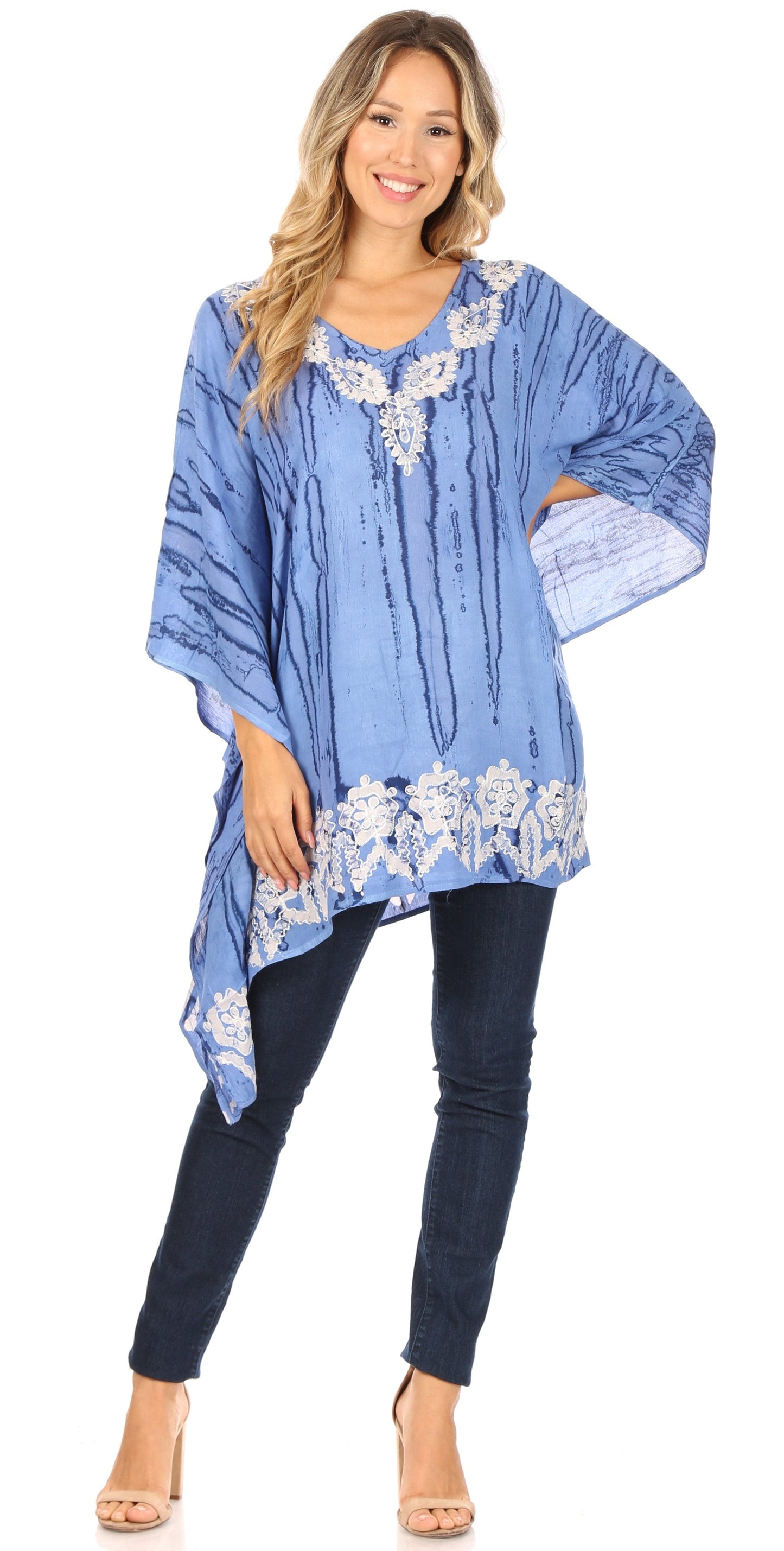 Sakkas Alizia Lightweight Embroidery Batik Top Tunic Blouse Caftan Cover up Poncho - Concordia Style Boutique