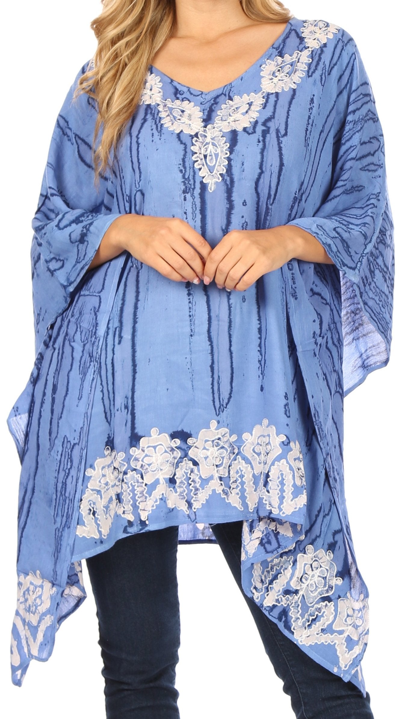 Sakkas Alizia Lightweight Embroidery Batik Top Tunic Blouse Caftan Cover up Poncho - Concordia Style Boutique