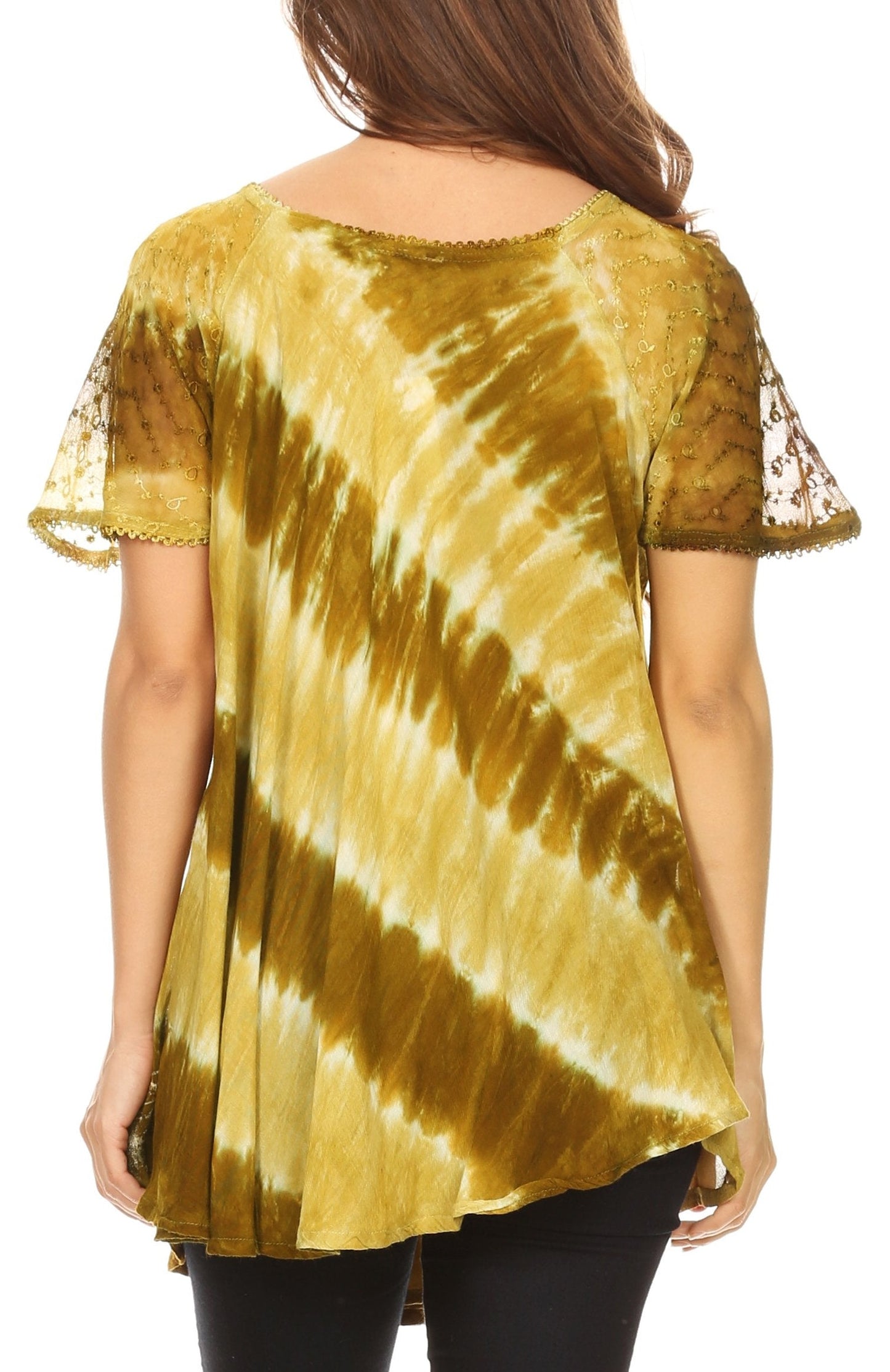 Sakkas Flavia Womens Everyday Blouse Top with Tie-dye & Block Print Light and Soft - Concordia Style Boutique