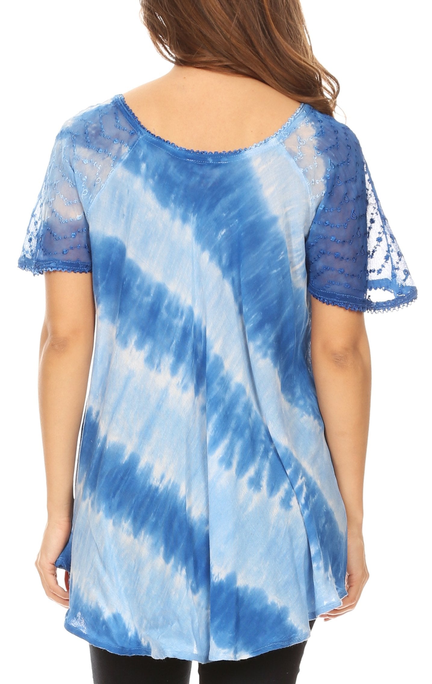 Sakkas Flavia Womens Everyday Blouse Top with Tie-dye & Block Print Light and Soft - Concordia Style Boutique