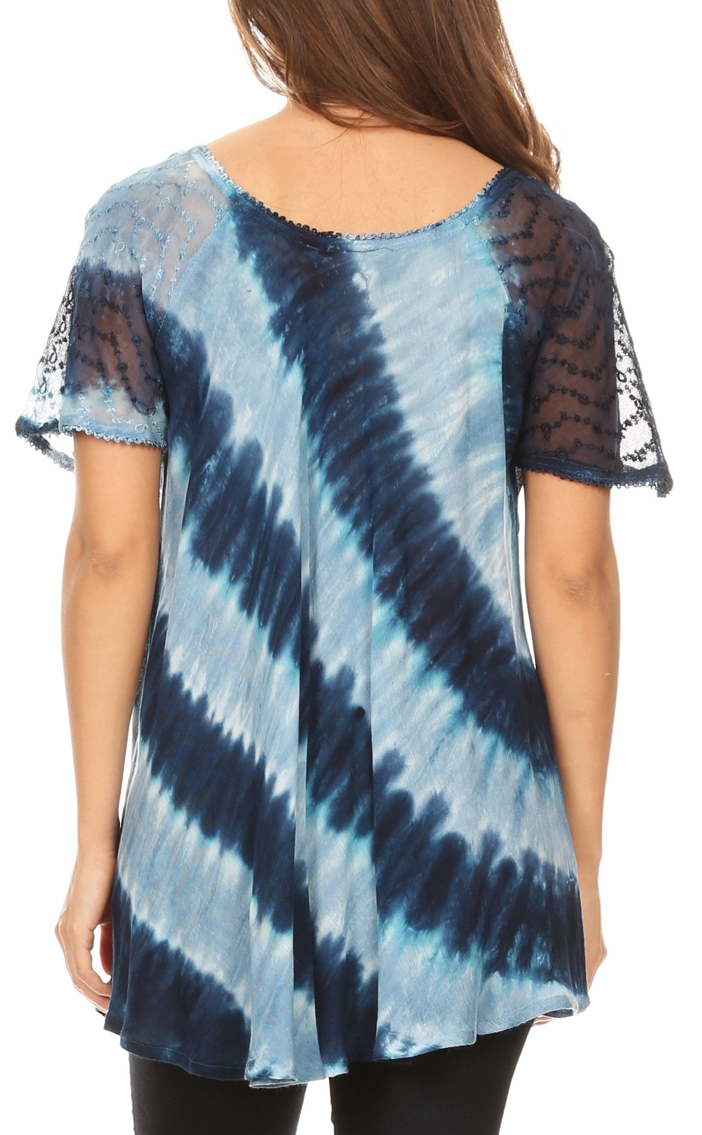 Sakkas Flavia Womens Everyday Blouse Top with Tie-dye & Block Print Light and Soft - Concordia Style Boutique