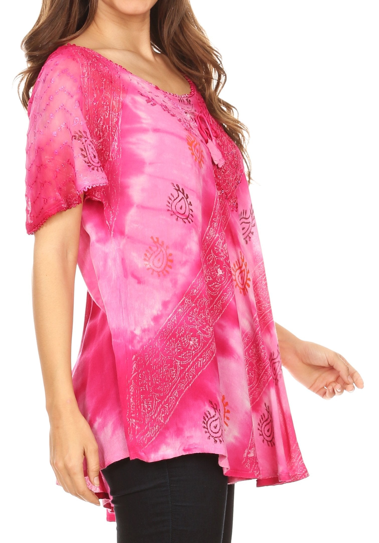 Sakkas Flavia Womens Everyday Blouse Top with Tie-dye & Block Print Light and Soft - Concordia Style Boutique