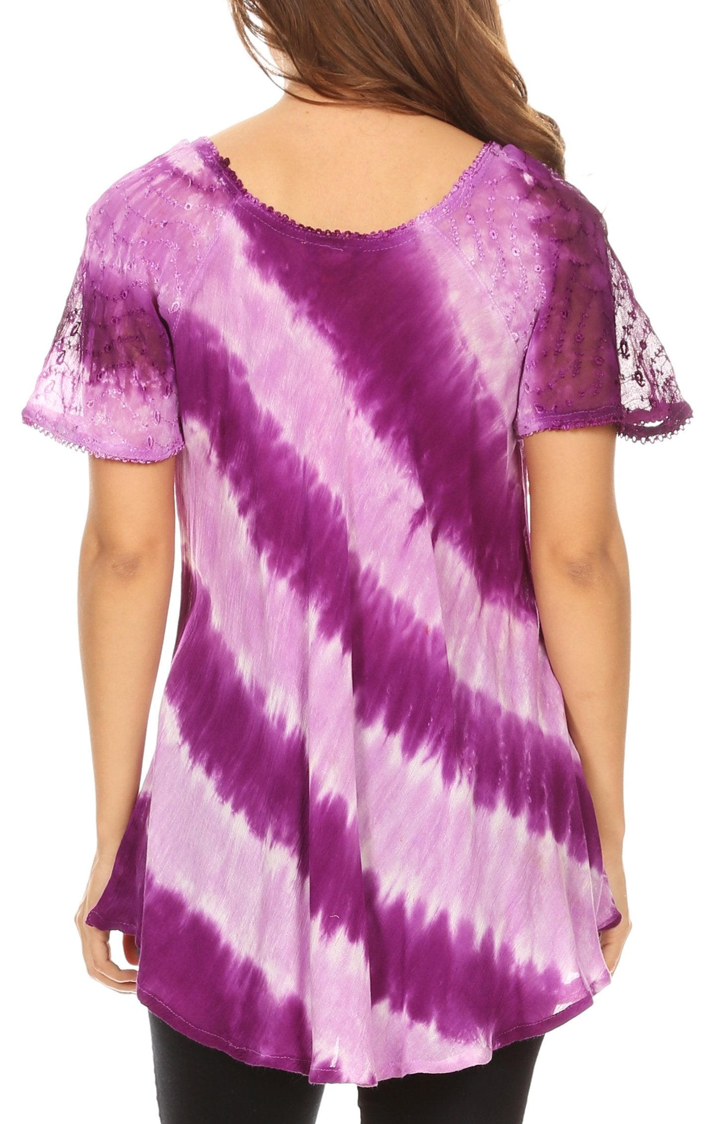 Sakkas Flavia Womens Everyday Blouse Top with Tie-dye & Block Print Light and Soft - Concordia Style Boutique