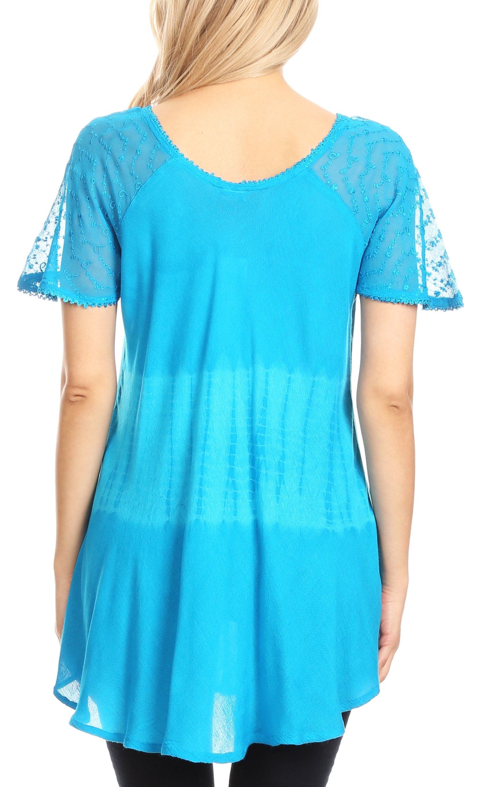 Sakkas Parisa Casual Summer Short Sleeve Top Blouse with Corset and Embroidery - Concordia Style Boutique