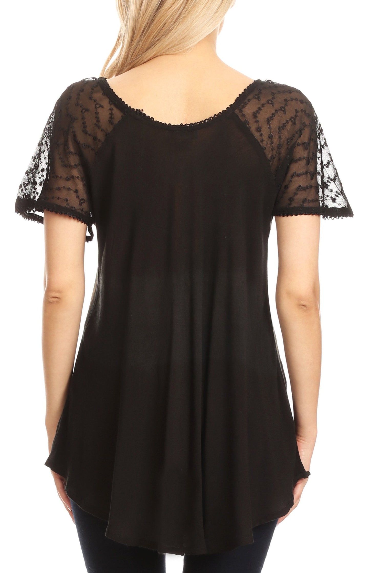 Sakkas Parisa Casual Summer Short Sleeve Top Blouse with Corset and Embroidery - Concordia Style Boutique