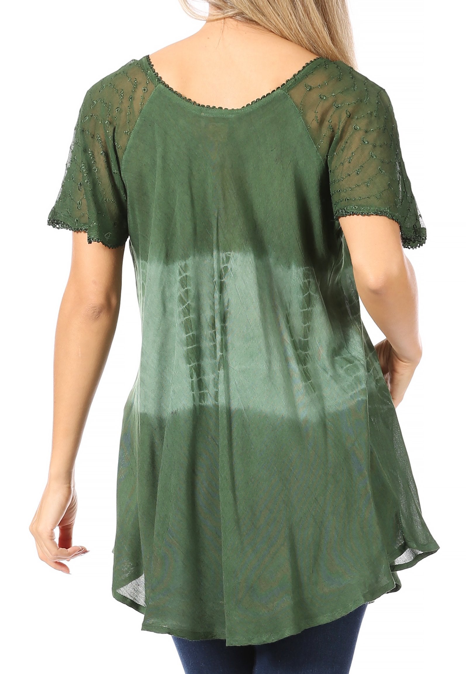 Sakkas Parisa Casual Summer Short Sleeve Top Blouse with Corset and Embroidery - Concordia Style Boutique