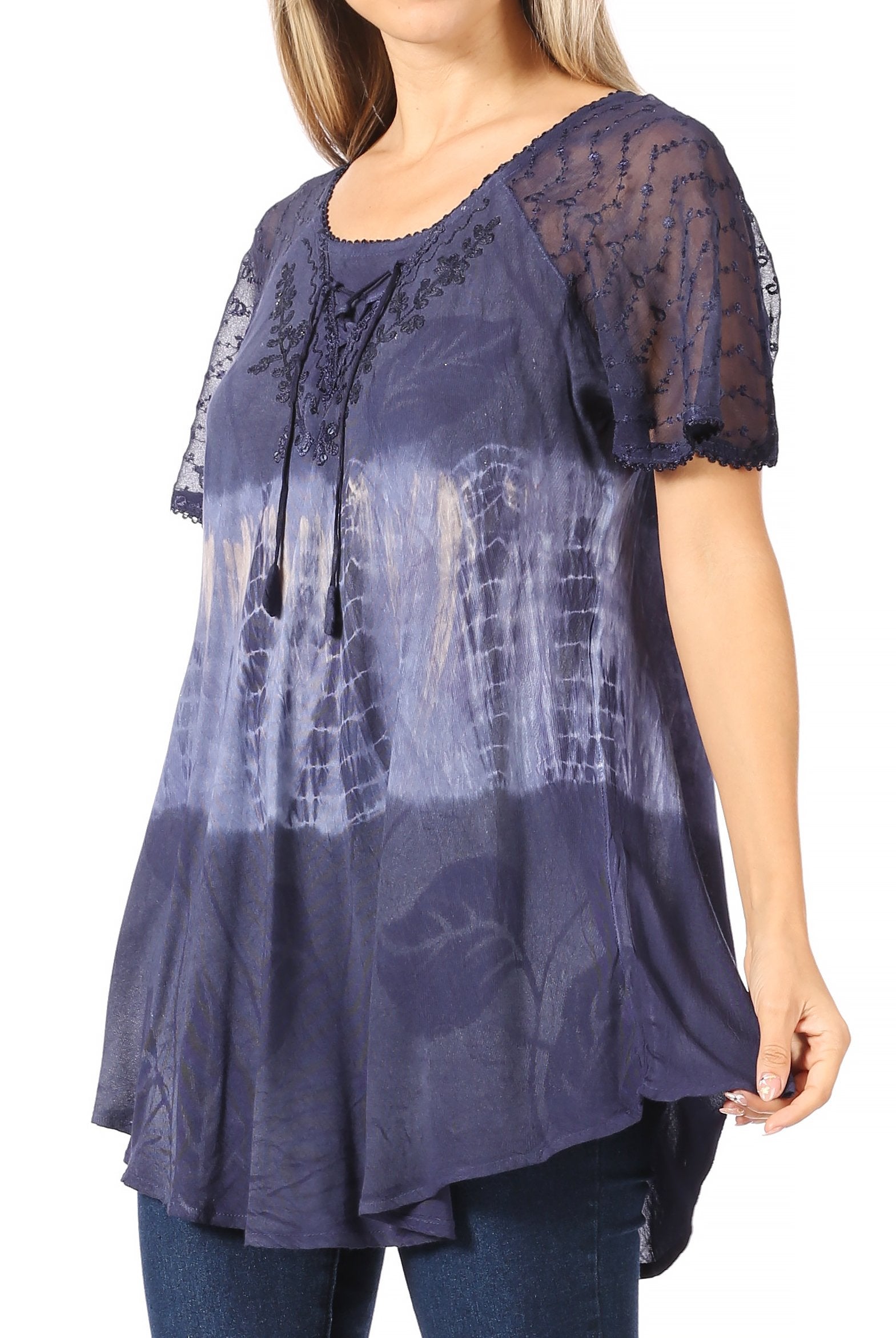Sakkas Parisa Casual Summer Short Sleeve Top Blouse with Corset and Embroidery - Concordia Style Boutique