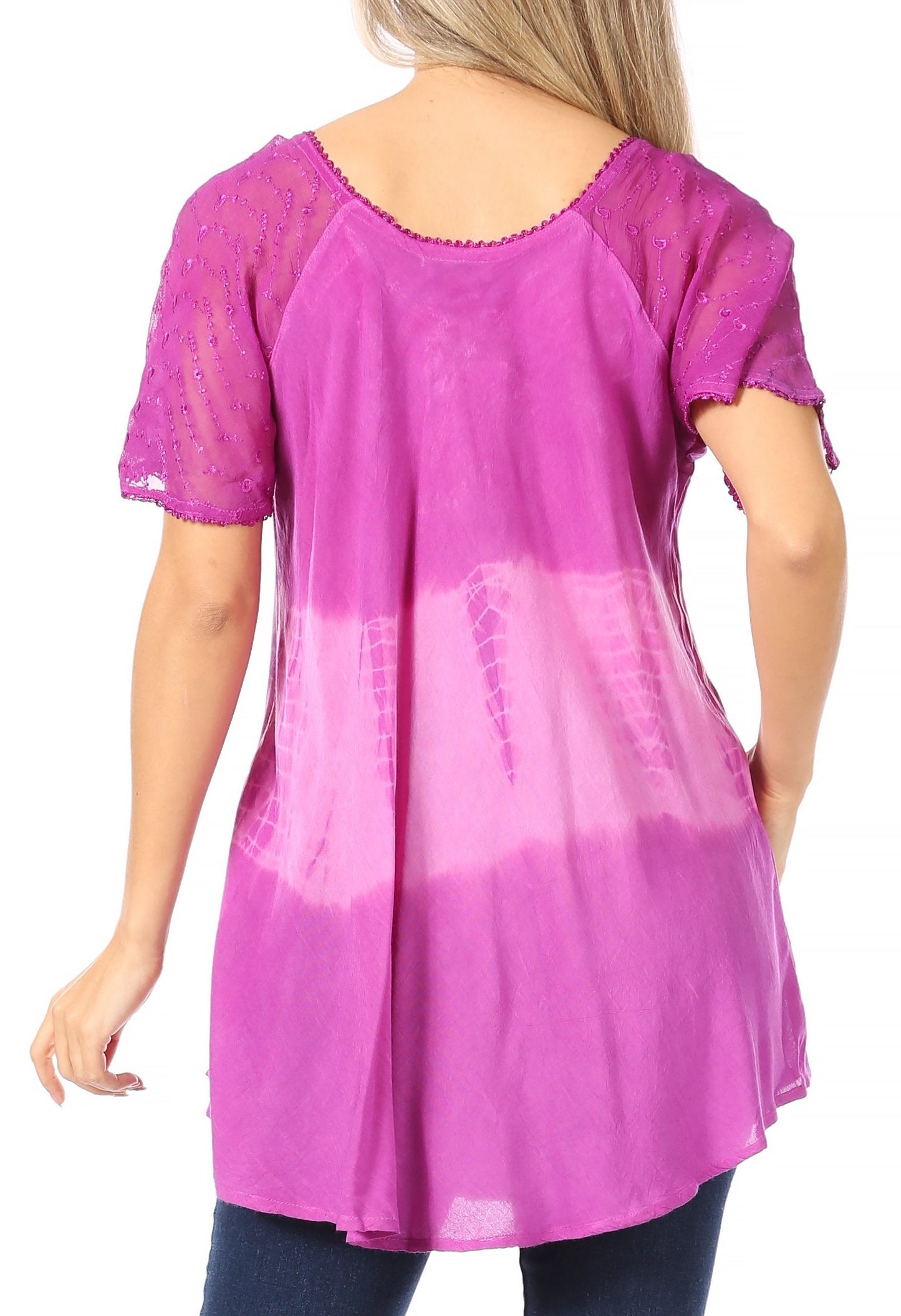 Sakkas Parisa Casual Summer Short Sleeve Top Blouse with Corset and Embroidery - Concordia Style Boutique