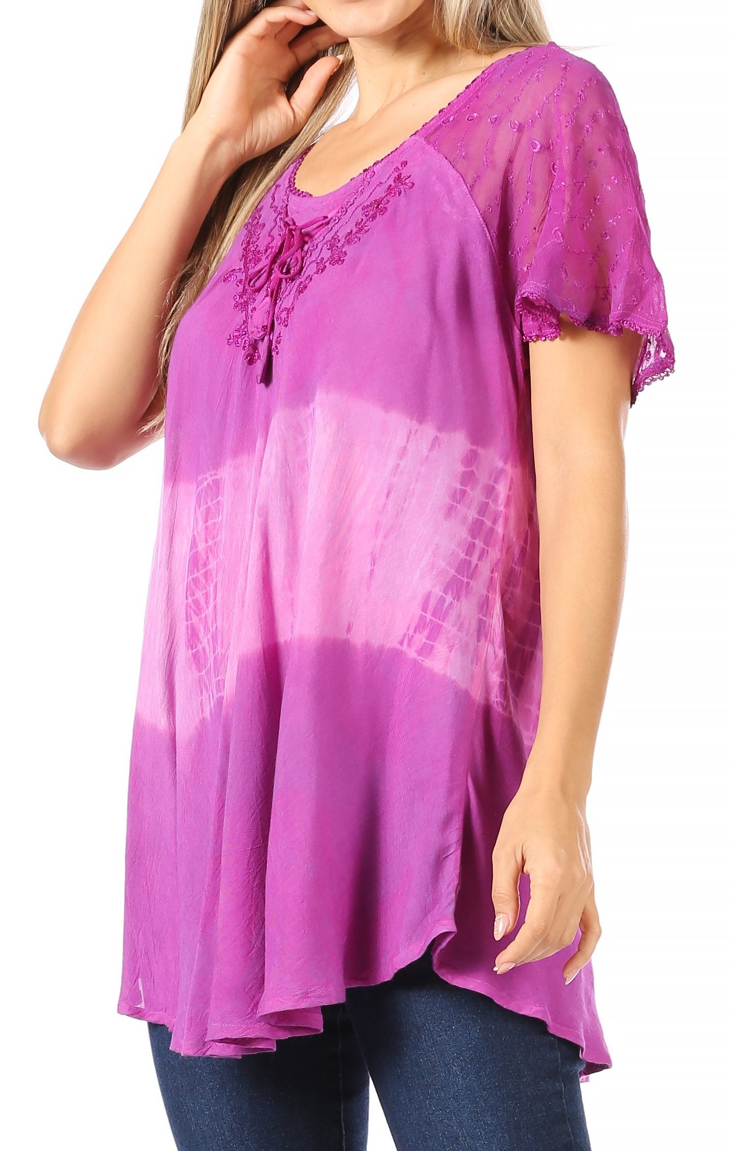 Sakkas Parisa Casual Summer Short Sleeve Top Blouse with Corset and Embroidery - Concordia Style Boutique