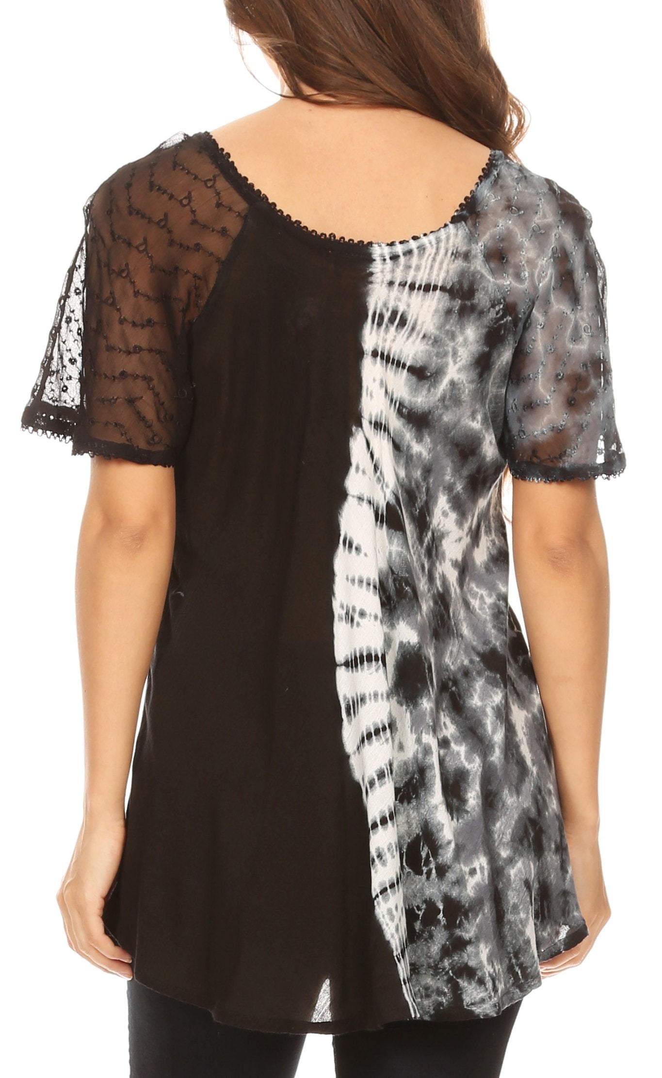 Sakkas Iris Womens Tie-dye Short Sleeve Blouse Top with Corset and Embroidery - Concordia Style Boutique