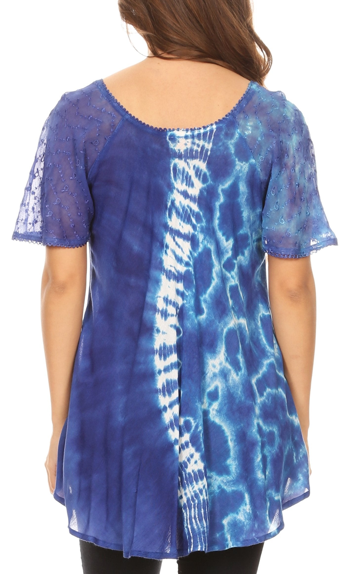 Sakkas Iris Womens Tie-dye Short Sleeve Blouse Top with Corset and Embroidery - Concordia Style Boutique