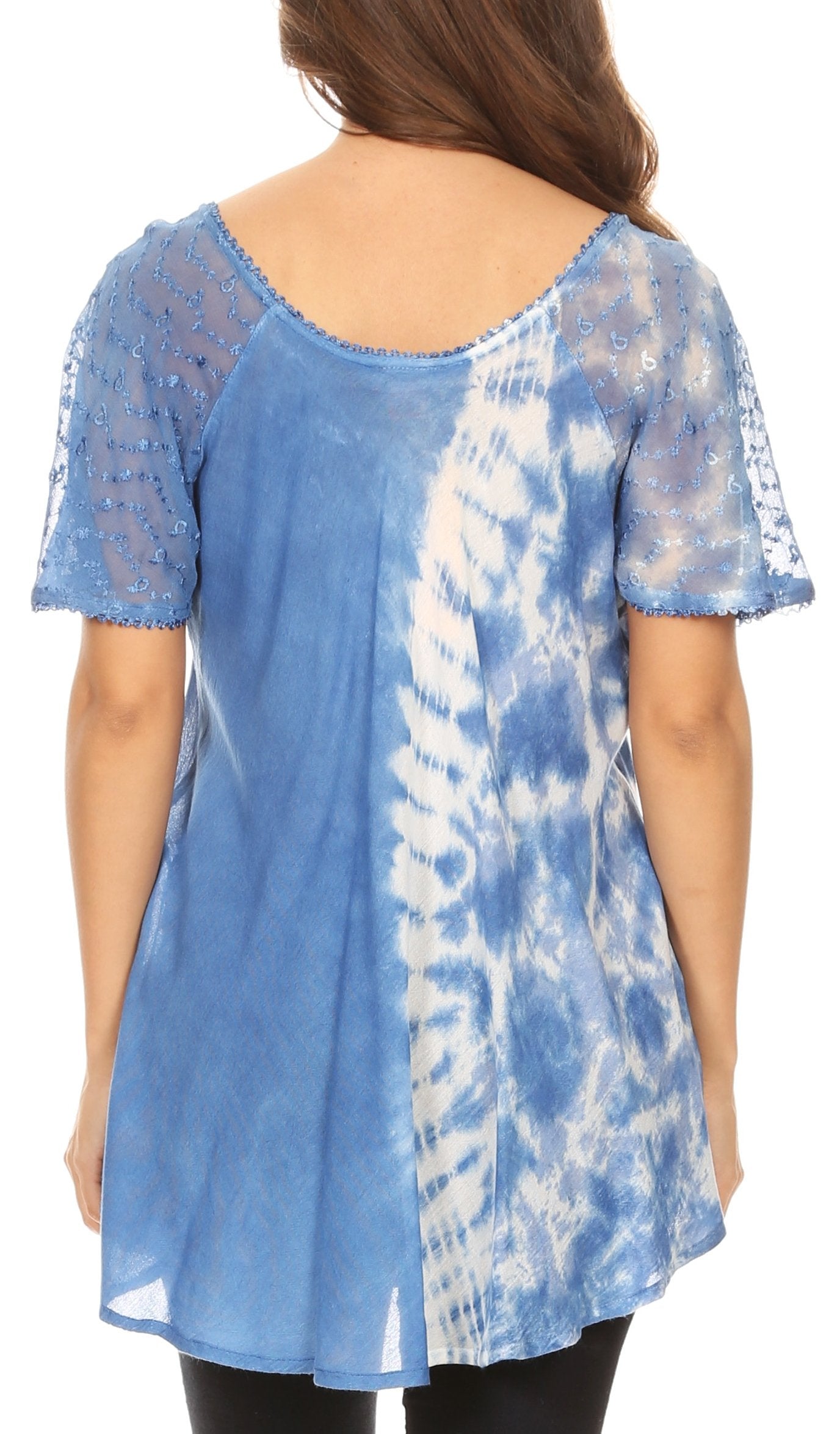 Sakkas Iris Womens Tie-dye Short Sleeve Blouse Top with Corset and Embroidery - Concordia Style Boutique