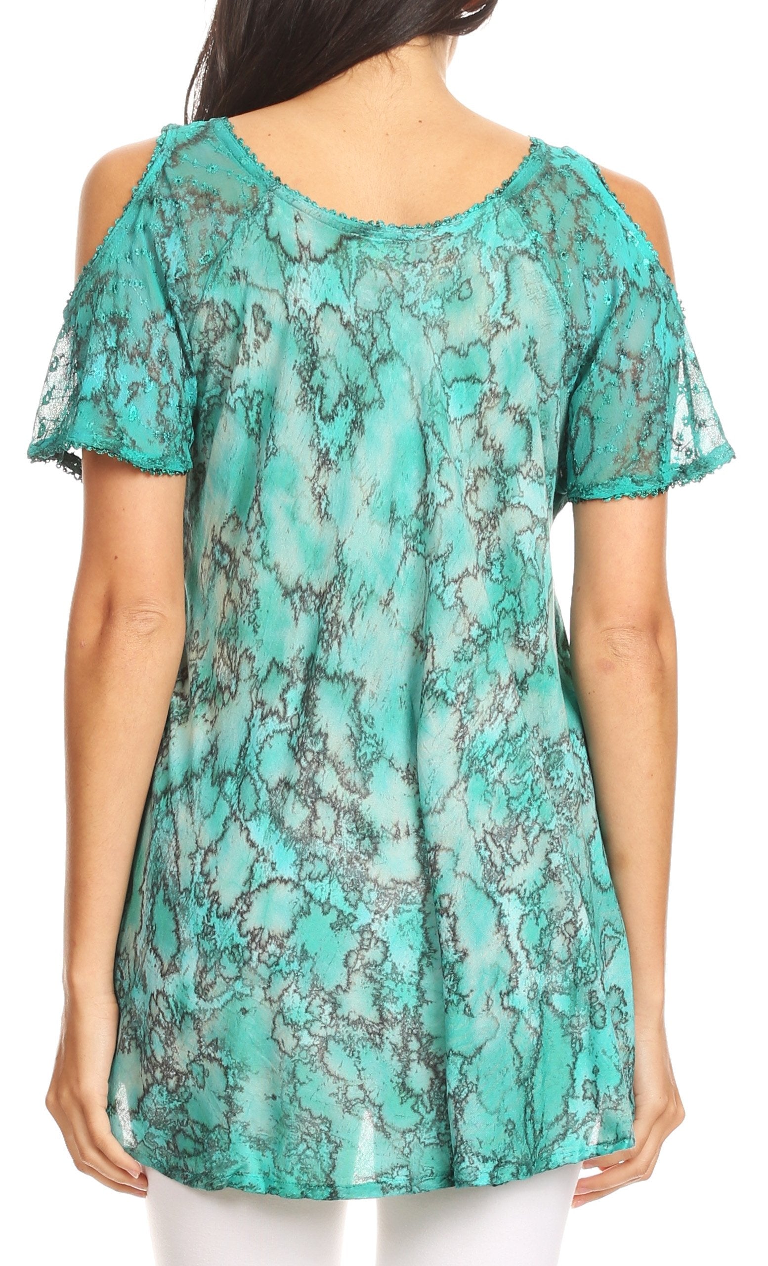 Sakkas Aziza Womens Cold Shoulder Tie-dye Blouse Top with Corset and Embroidery - Concordia Style Boutique