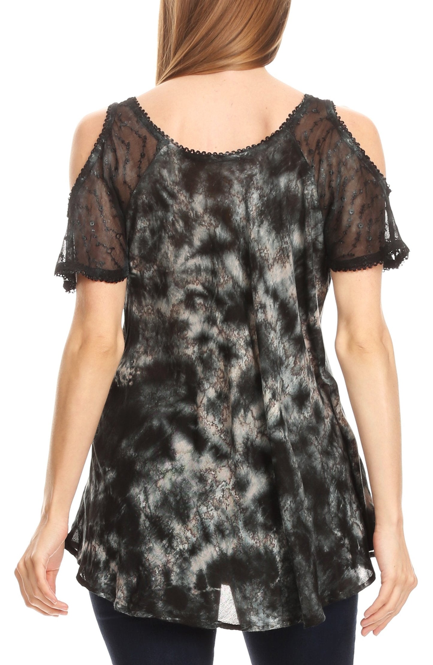 Sakkas Aziza Womens Cold Shoulder Tie-dye Blouse Top with Corset and Embroidery - Concordia Style Boutique