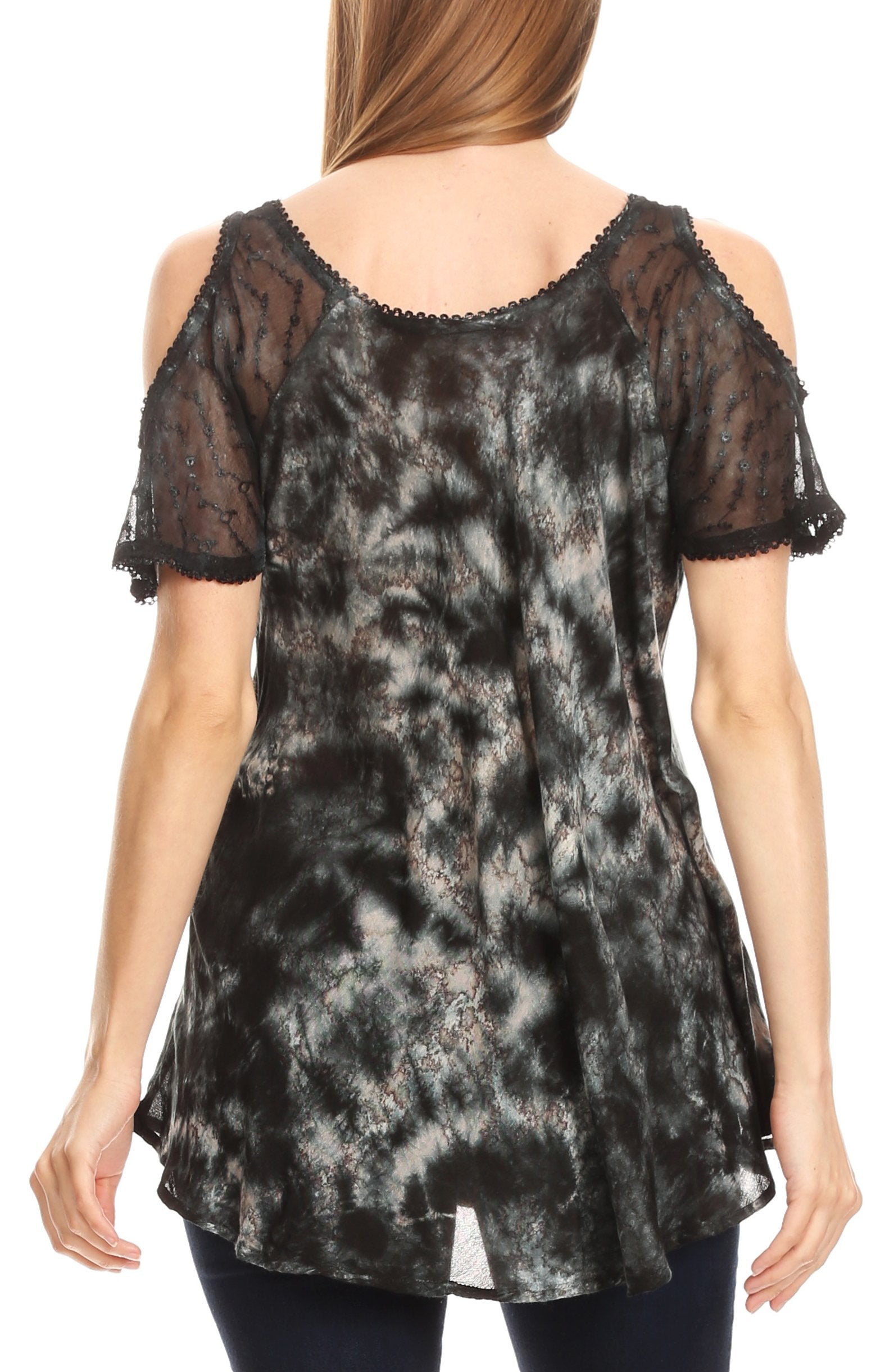 Sakkas Aziza Womens Cold Shoulder Tie-dye Blouse Top with Corset and Embroidery - Concordia Style Boutique