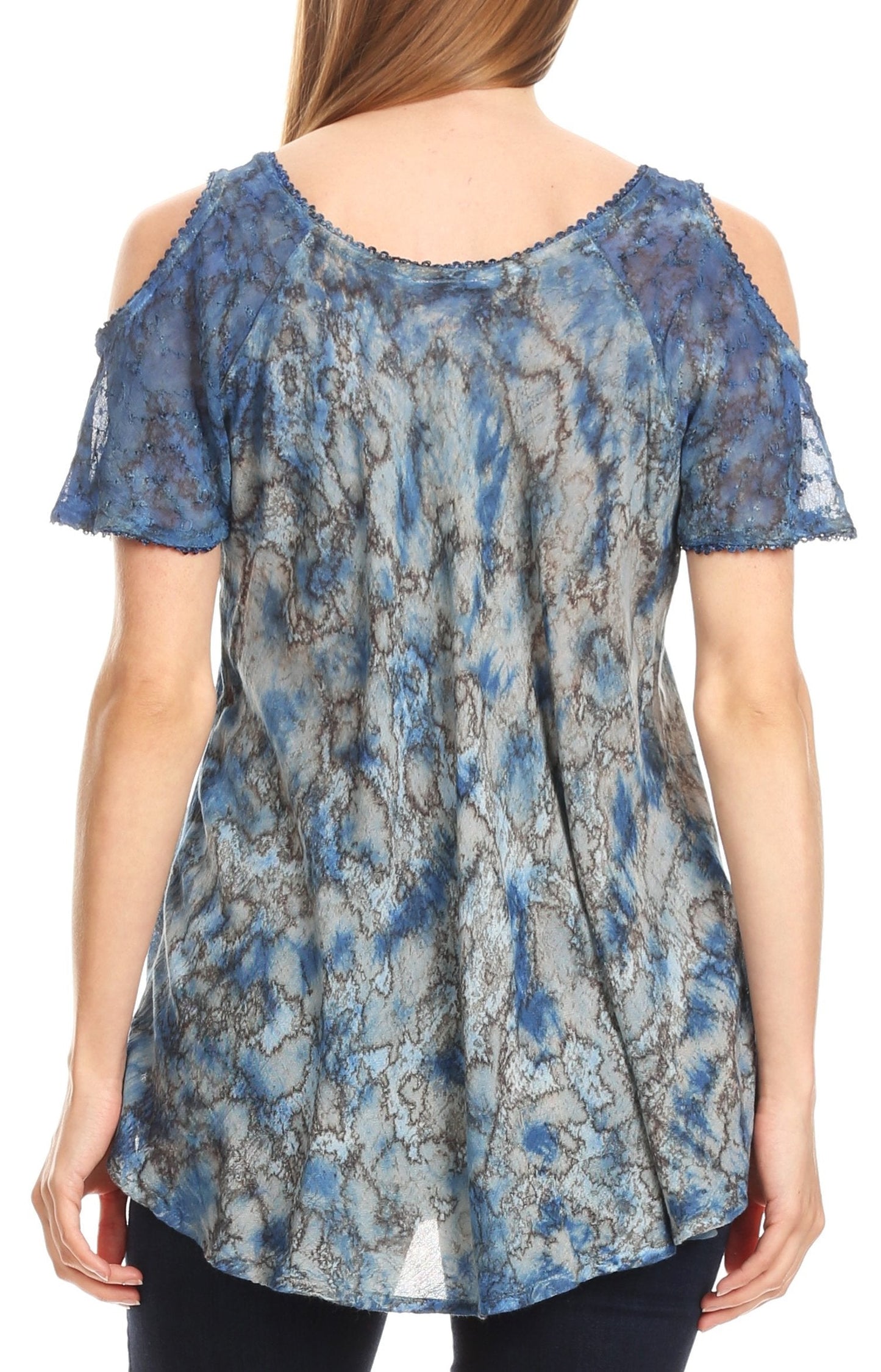 Sakkas Aziza Womens Cold Shoulder Tie-dye Blouse Top with Corset and Embroidery - Concordia Style Boutique