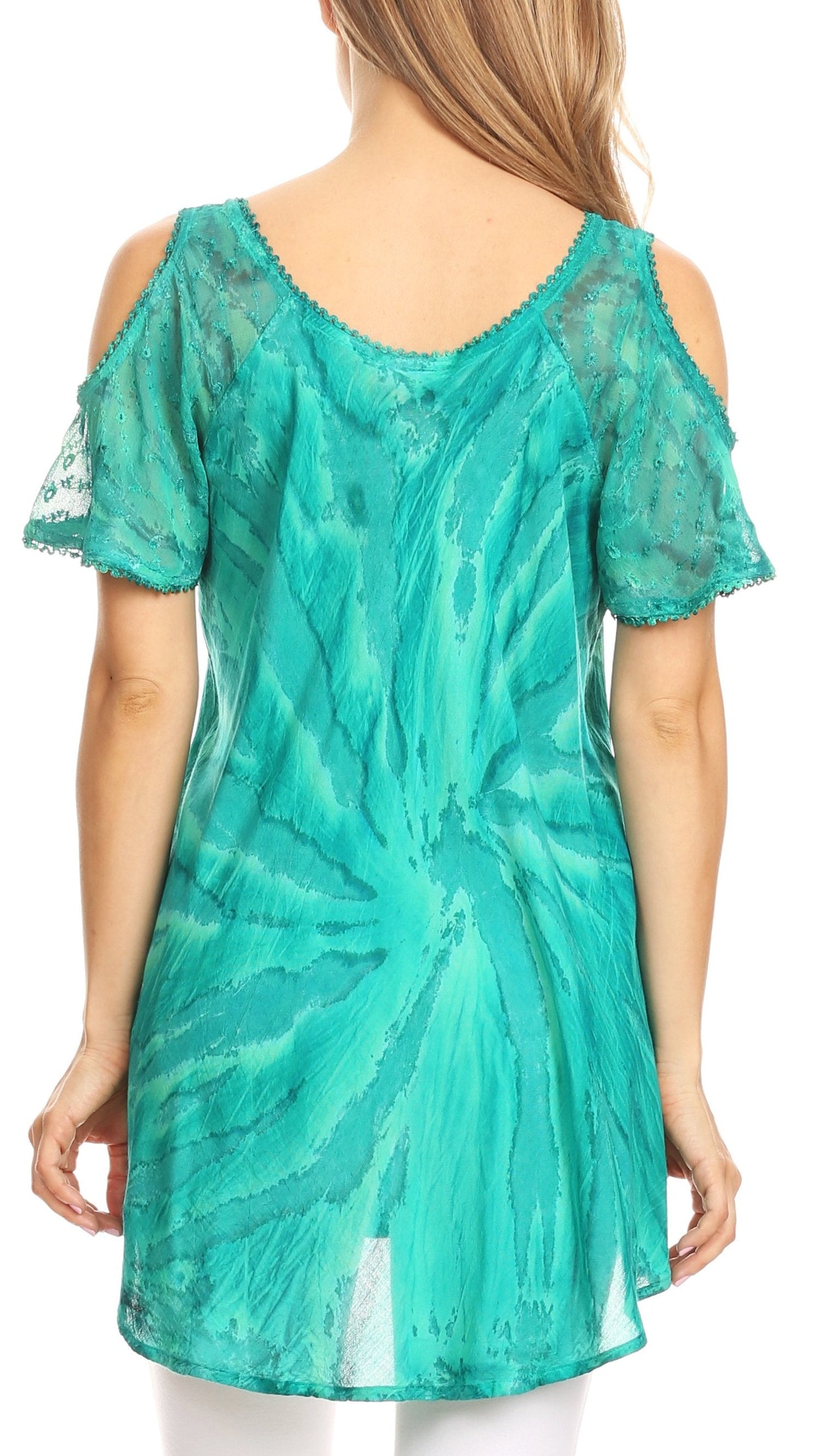Sakkas Filipa Womens Cold Shoulder Top Blouse Tie-dye with Corset and Embroidery - Concordia Style Boutique