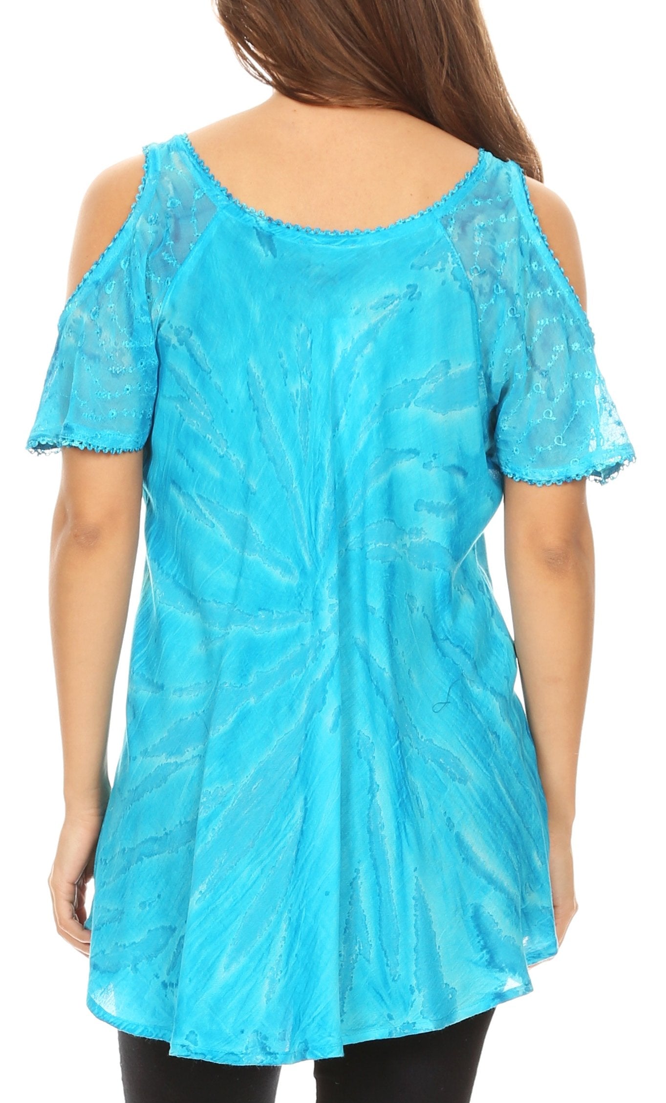 Sakkas Filipa Womens Cold Shoulder Top Blouse Tie-dye with Corset and Embroidery - Concordia Style Boutique