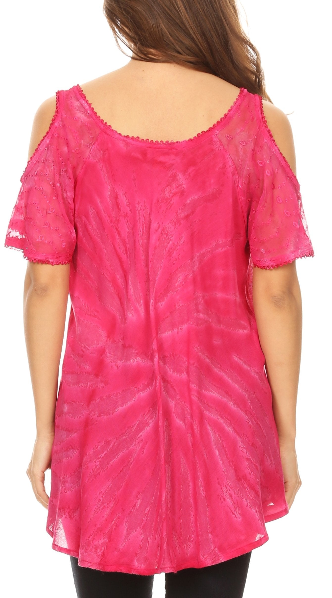 Sakkas Filipa Womens Cold Shoulder Top Blouse Tie-dye with Corset and Embroidery - Concordia Style Boutique