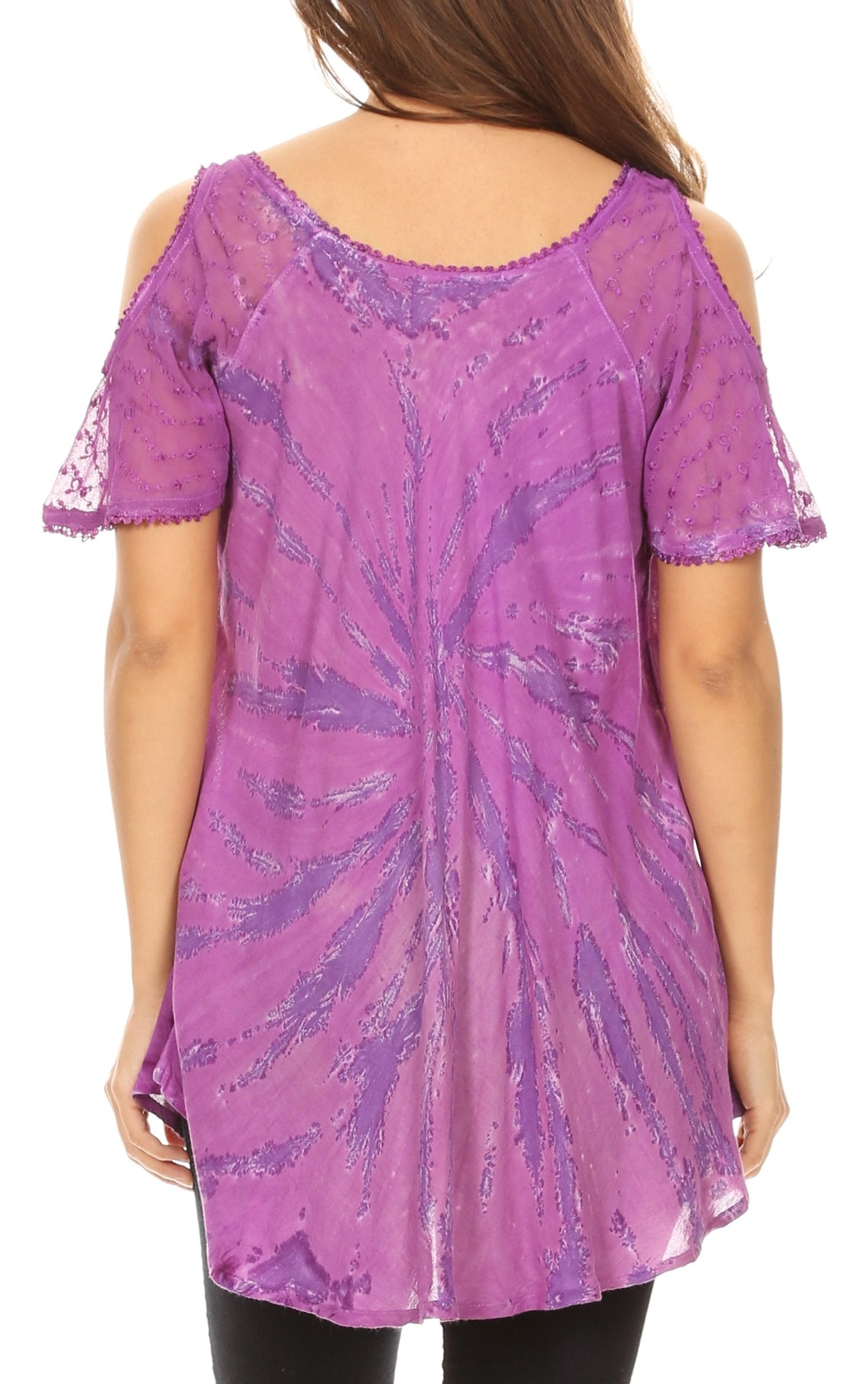 Sakkas Filipa Womens Cold Shoulder Top Blouse Tie-dye with Corset and Embroidery - Concordia Style Boutique