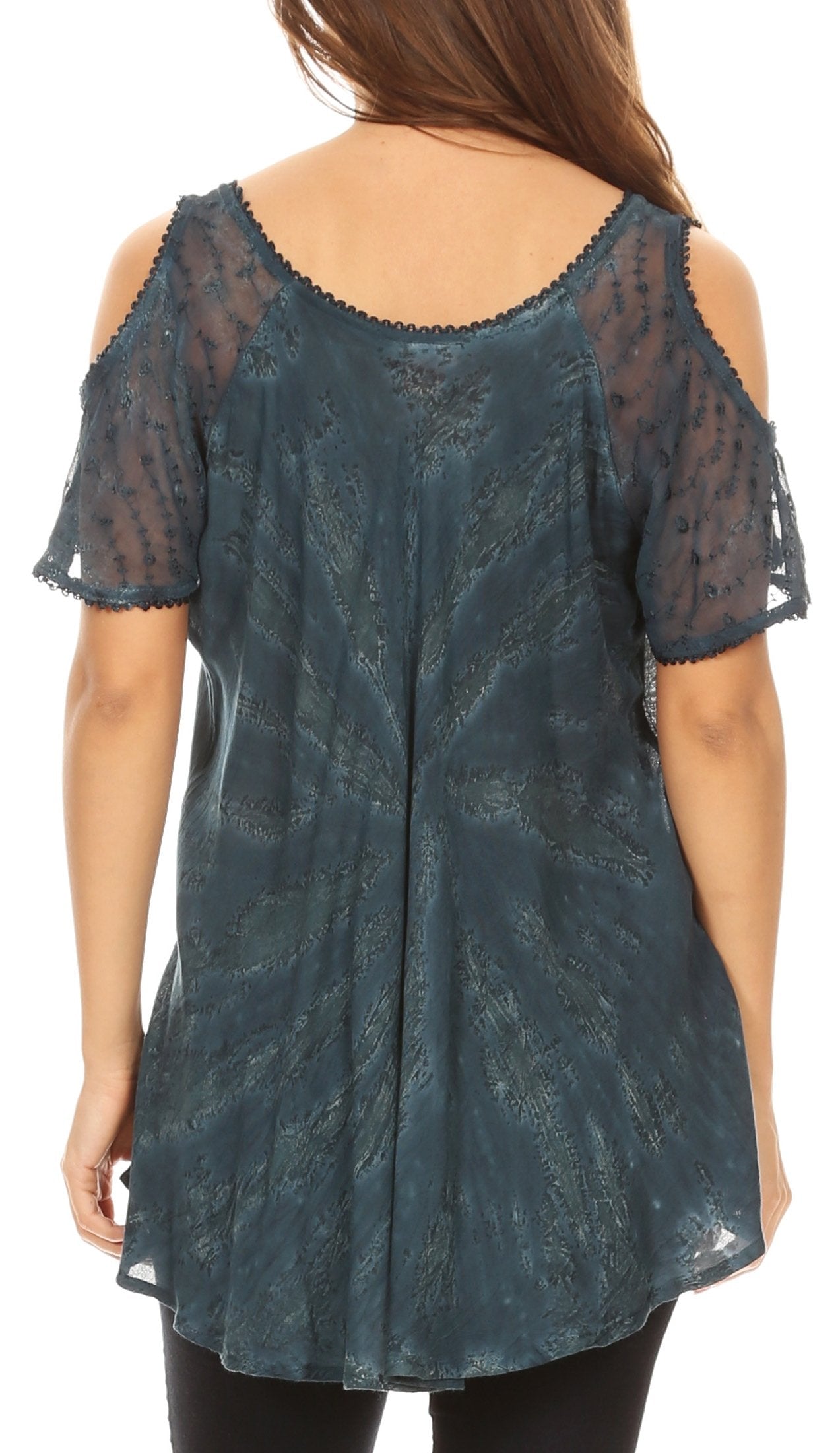 Sakkas Filipa Womens Cold Shoulder Top Blouse Tie-dye with Corset and Embroidery - Concordia Style Boutique