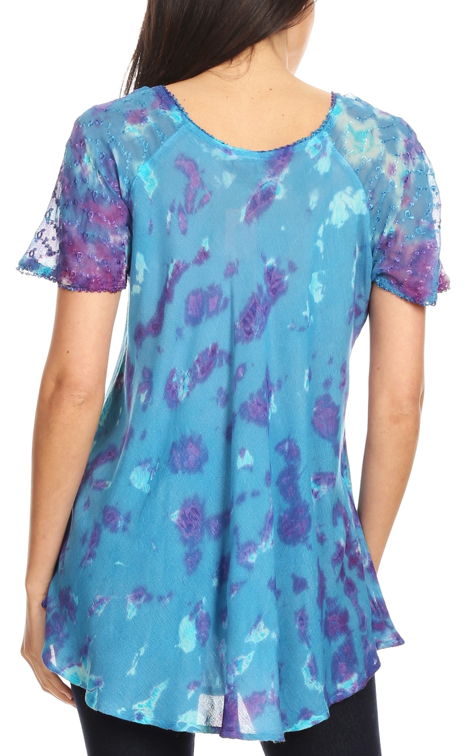 Sakkas Allegra Women's Short Sleeve Loose Fit Casual Tie Dye Blouse Tunic Shirt - Concordia Style Boutique