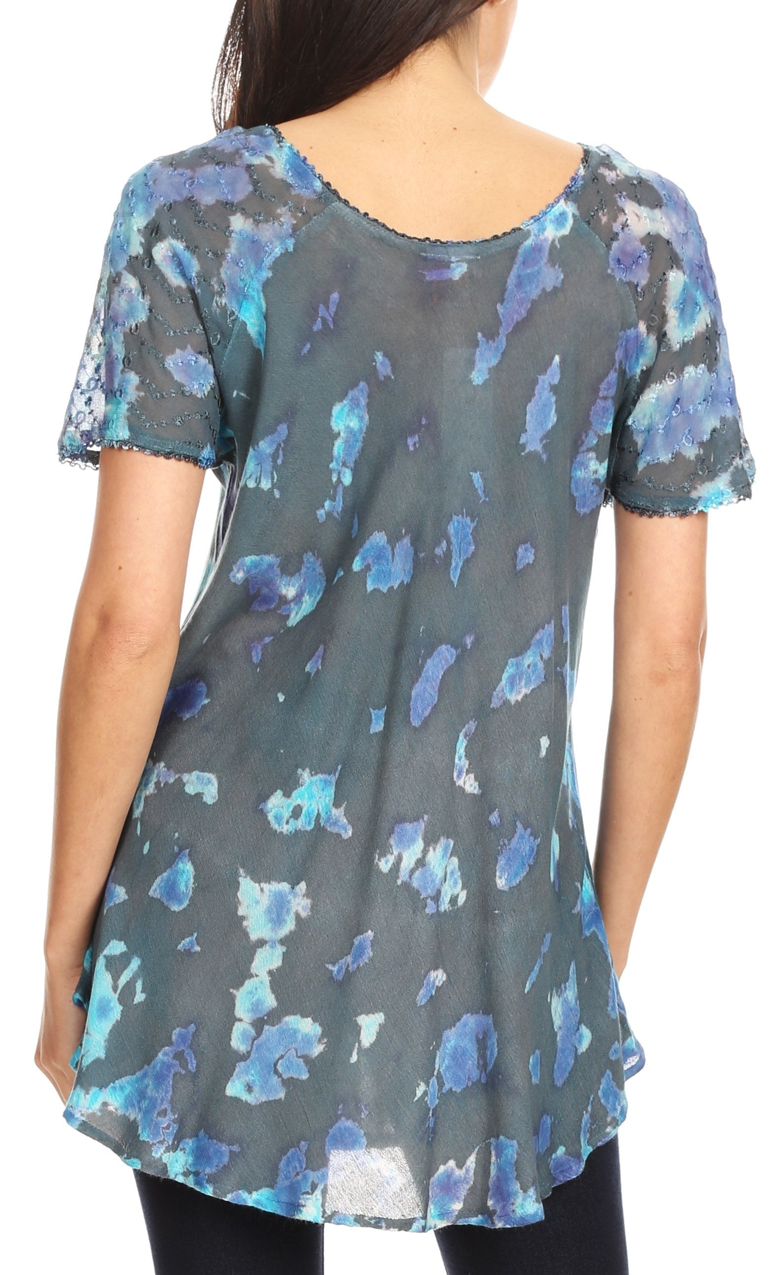 Sakkas Allegra Women's Short Sleeve Loose Fit Casual Tie Dye Blouse Tunic Shirt - Concordia Style Boutique