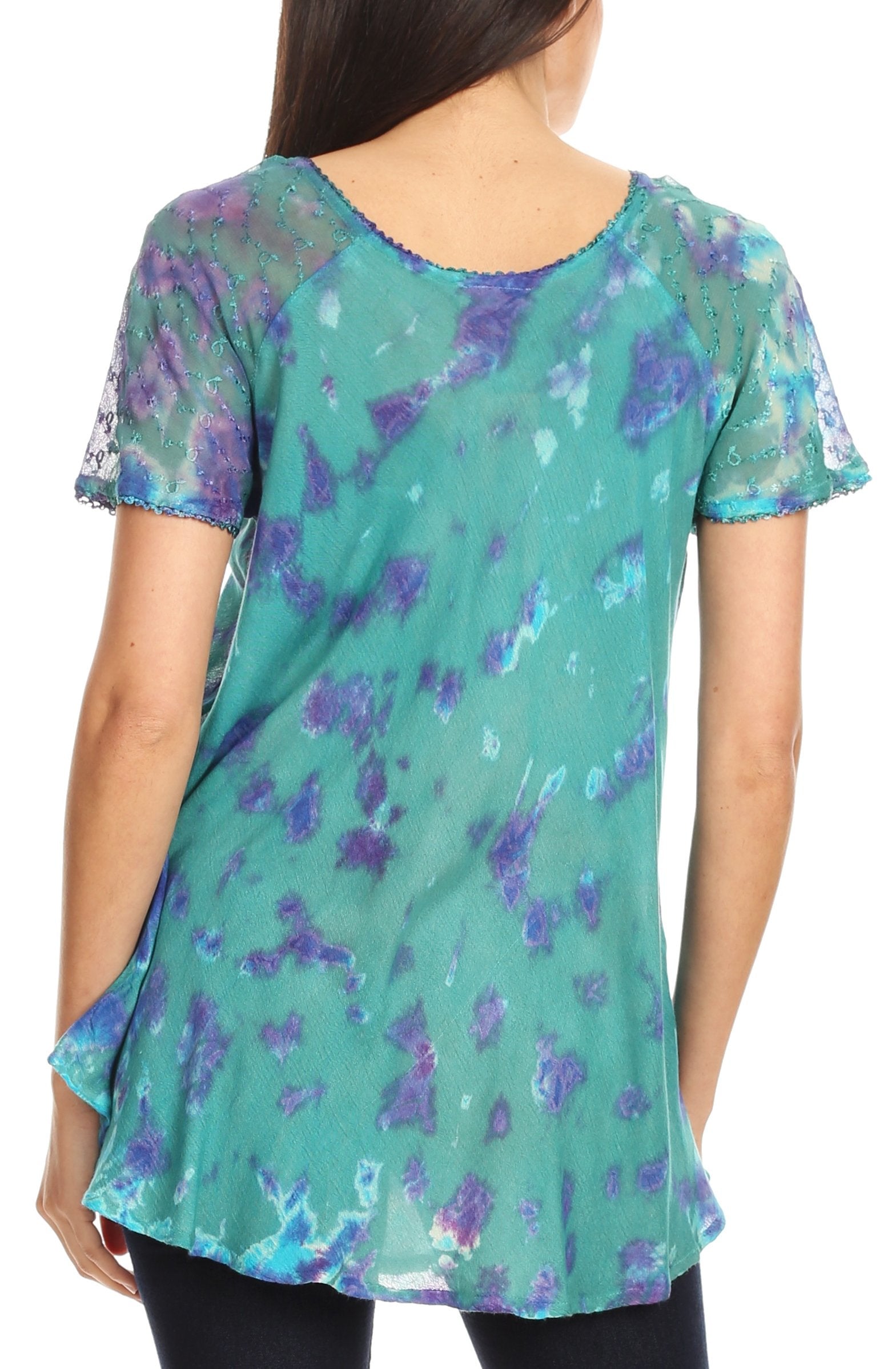 Sakkas Allegra Women's Short Sleeve Loose Fit Casual Tie Dye Blouse Tunic Shirt - Concordia Style Boutique