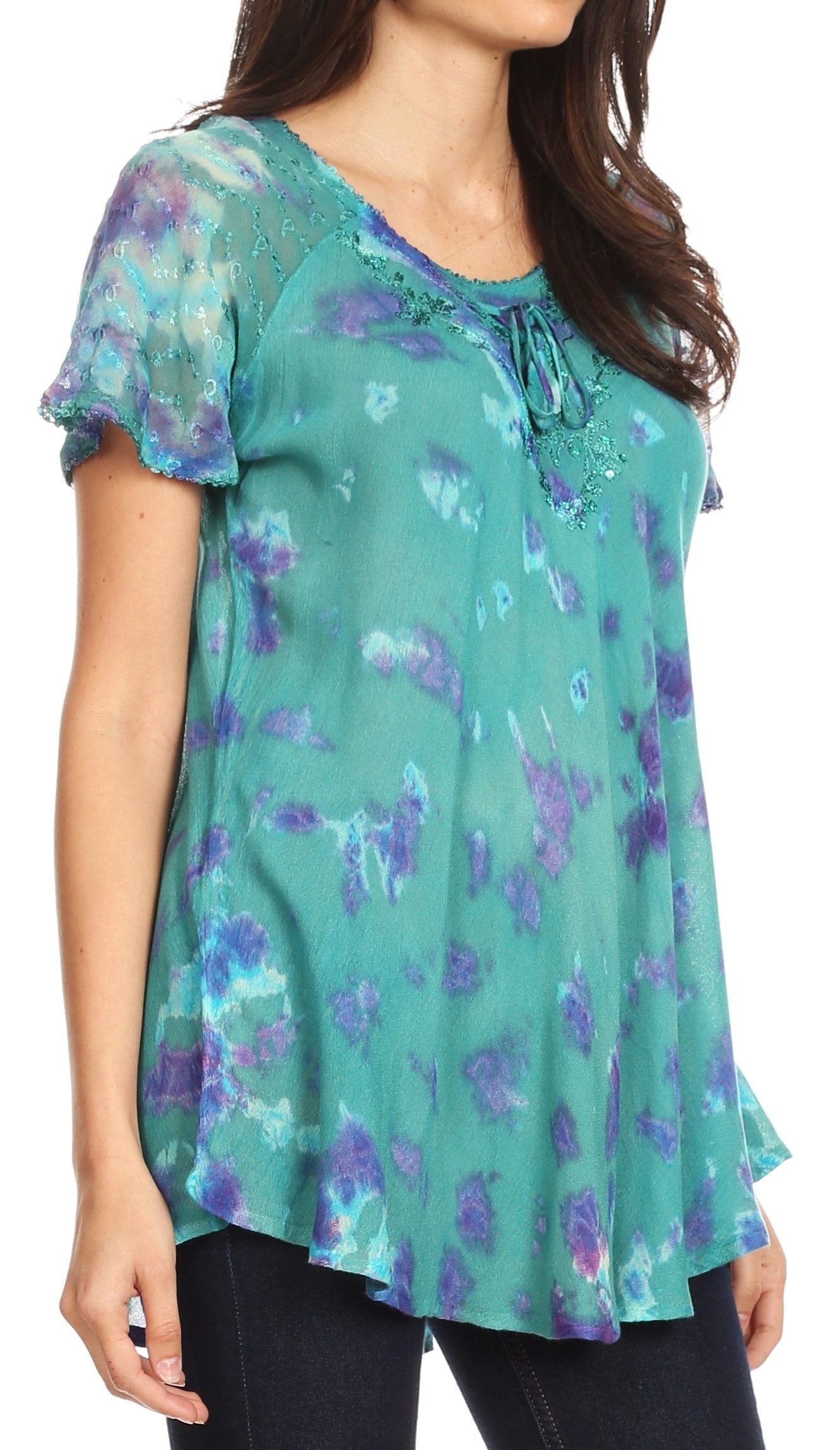 Sakkas Allegra Women's Short Sleeve Loose Fit Casual Tie Dye Blouse Tunic Shirt - Concordia Style Boutique