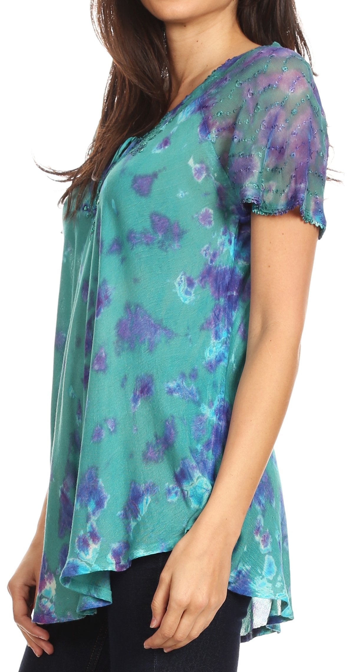 Sakkas Allegra Women's Short Sleeve Loose Fit Casual Tie Dye Blouse Tunic Shirt - Concordia Style Boutique