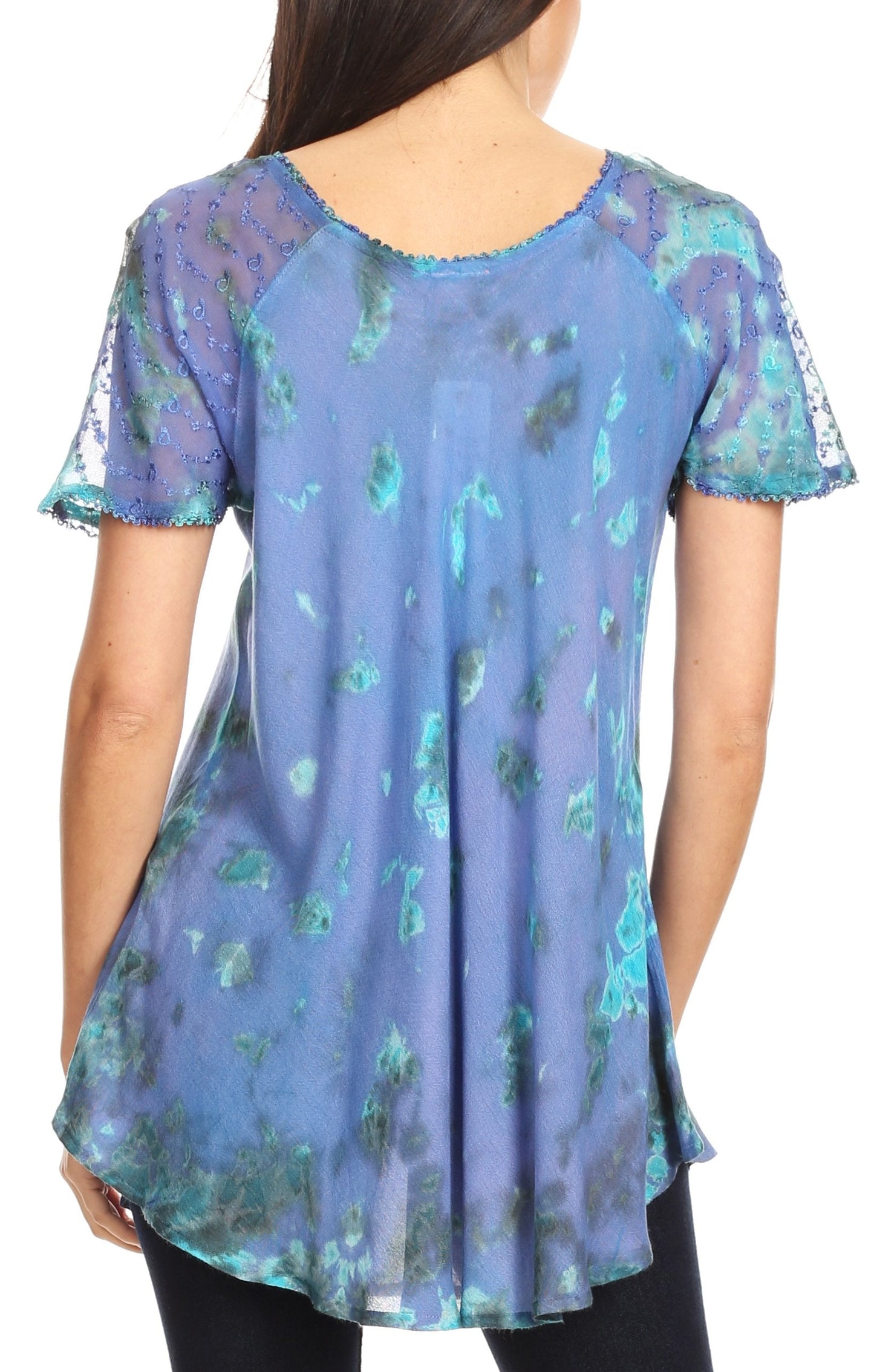 Sakkas Allegra Women's Short Sleeve Loose Fit Casual Tie Dye Blouse Tunic Shirt - Concordia Style Boutique