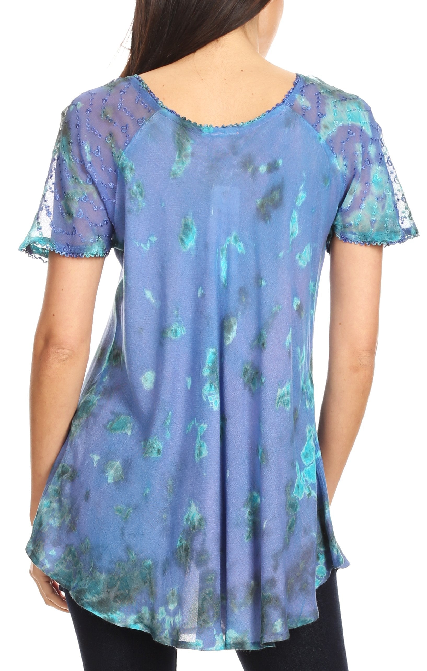 Sakkas Allegra Women's Short Sleeve Loose Fit Casual Tie Dye Blouse Tunic Shirt - Concordia Style Boutique