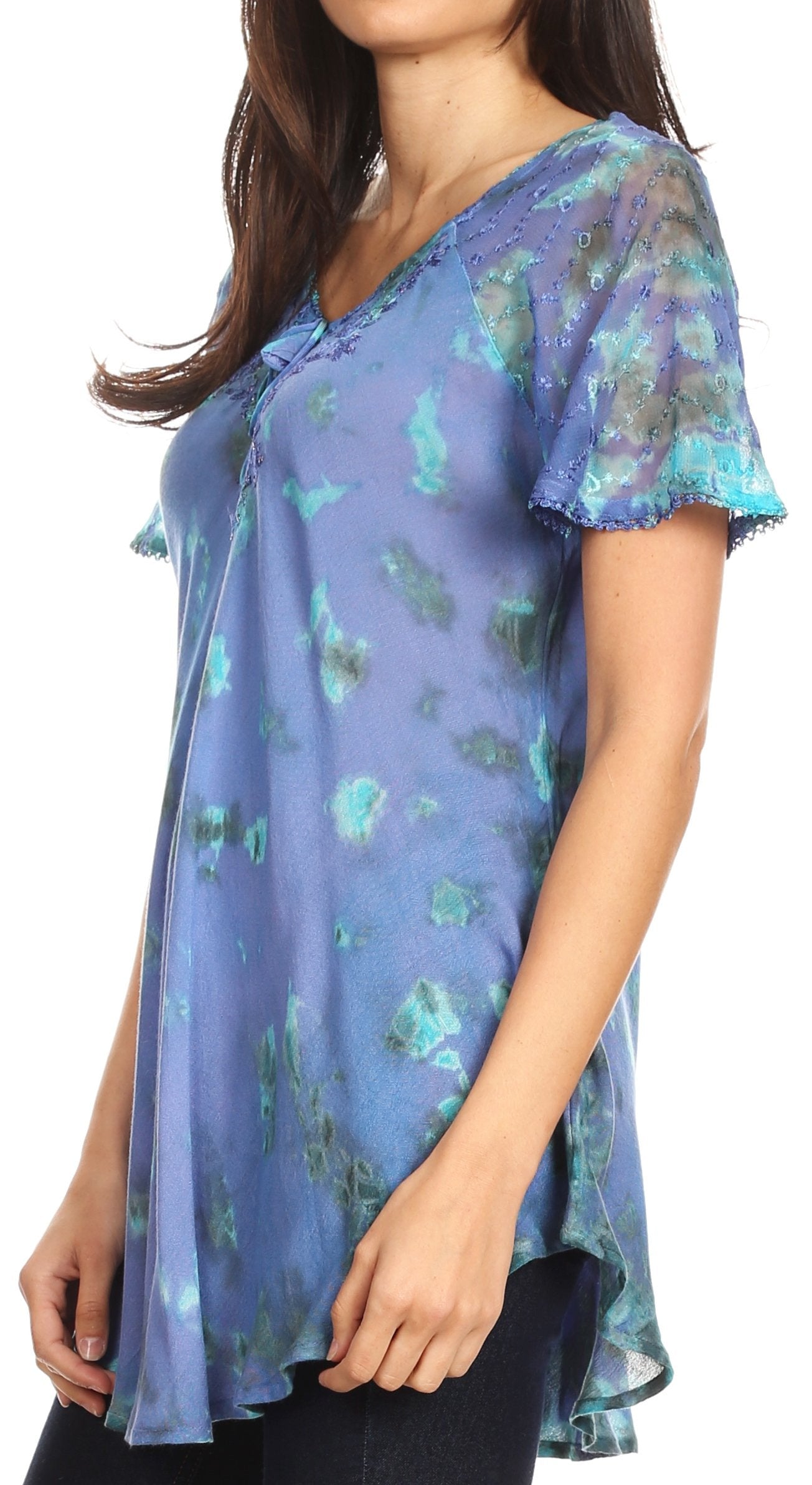 Sakkas Allegra Women's Short Sleeve Loose Fit Casual Tie Dye Blouse Tunic Shirt - Concordia Style Boutique